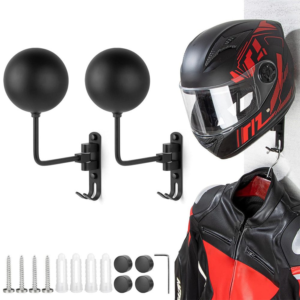 TUWENA Wandhalterung 2 Stück Helmhalter Wand, 180° Drehbarer Metall Motorradhelmhalter, (2-tlg., Helmaufhänger für Motorrad, Fahrrad, Mützen, Baseball- und Rugby-Helm)