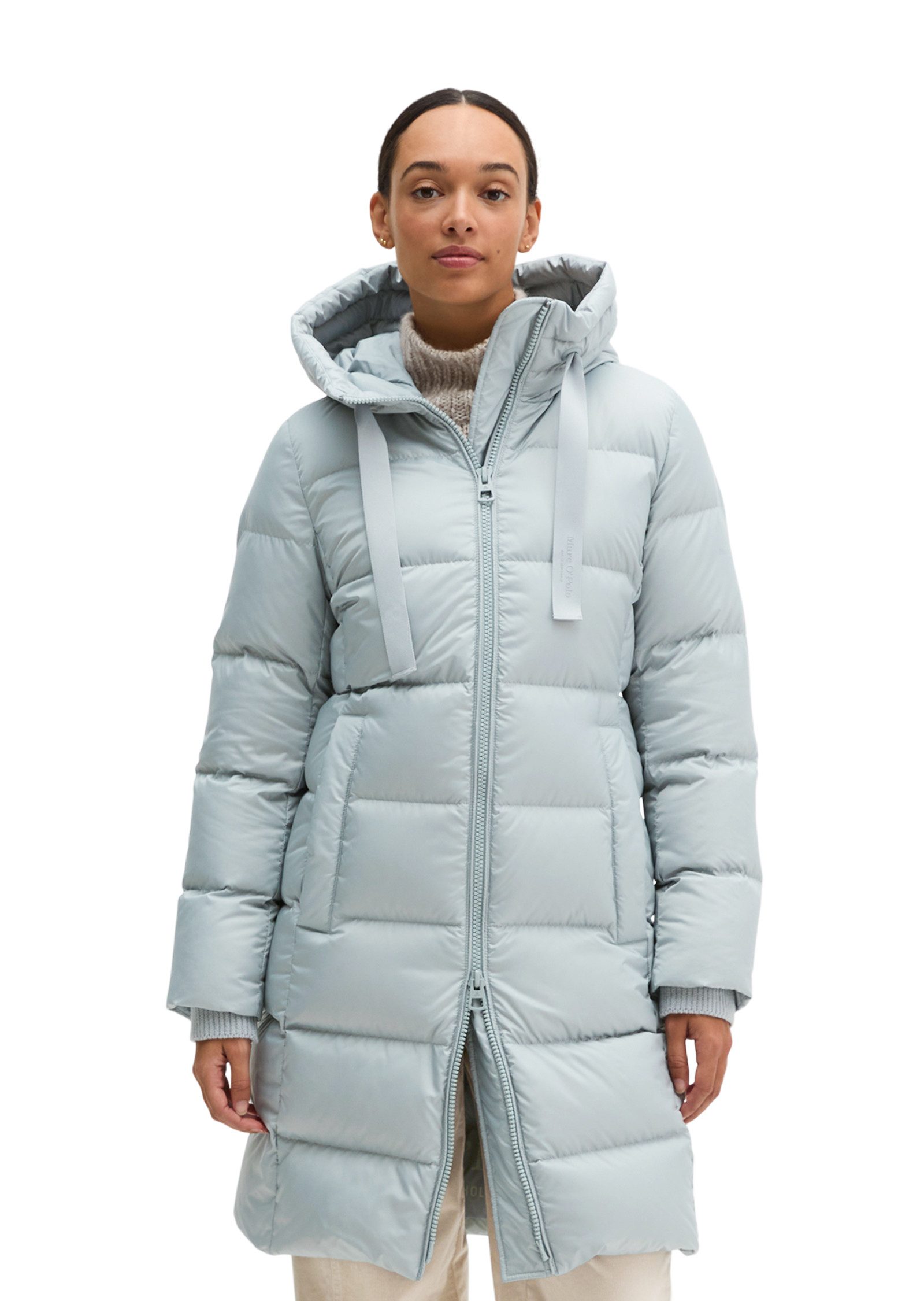 Marc O'Polo Daunenmantel mit 2-Way-Zipper und Label-Band an der Kapuze