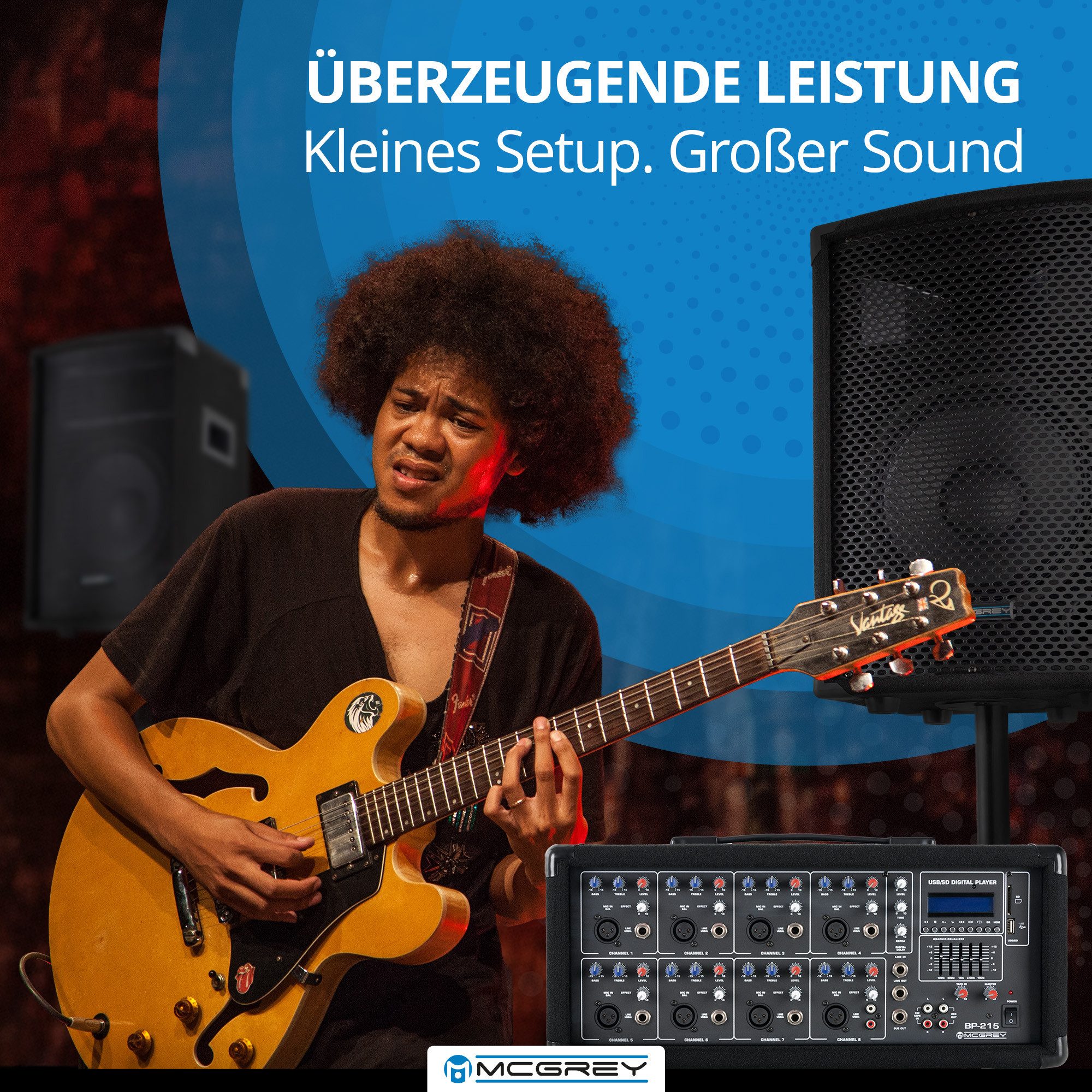 McGrey BP-215 Bandpack PA-Anlage Lautsprechersystem (Bluetooth, 150 W, inkl. 4-Kanal Powermixer - USB/SD-Slot - Mikrofon, Kabel & Stative)