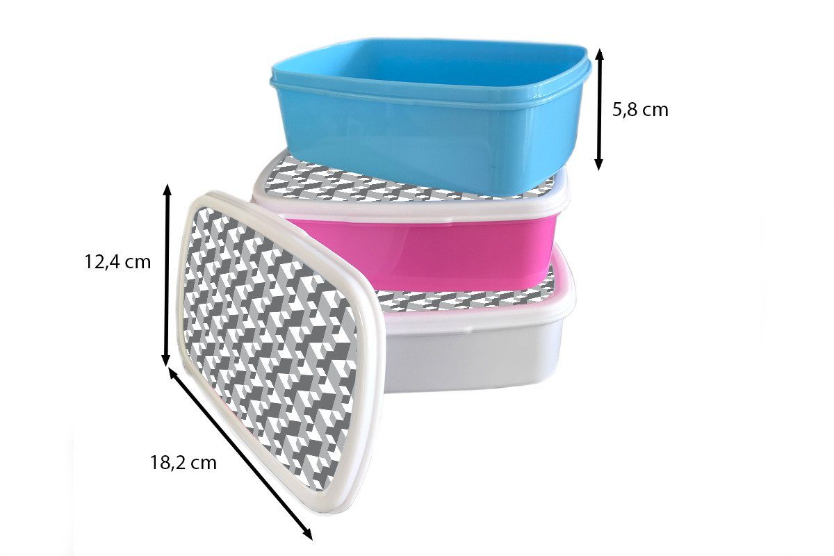 MuchoWow Lunchbox Muster für Mädchen (2-tlg), - - und Brotbox für Brotdose, 3D, Blöcke Kinder weiß Kunststoff, Erwachsene, und Jungs