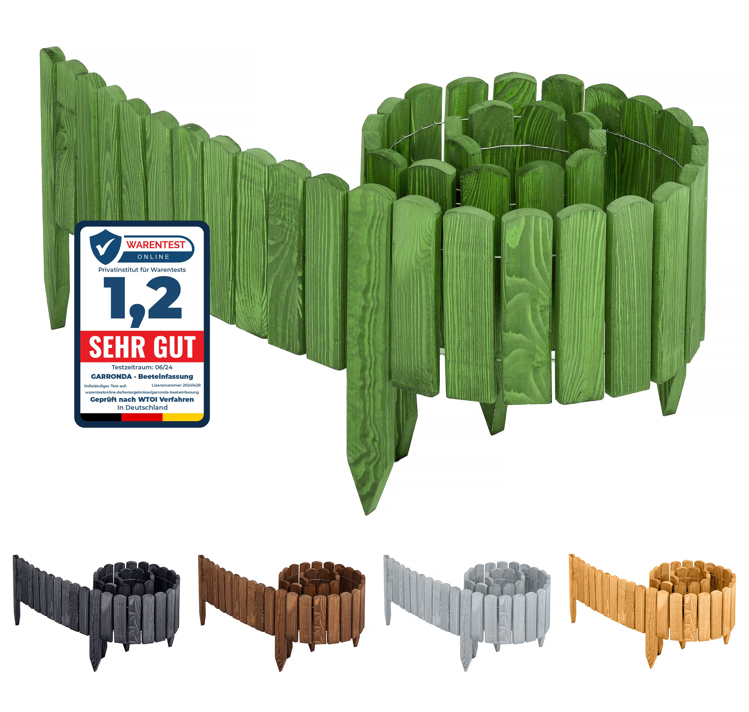 Garronda Rasenkante Beeteinfassung Holz Rollzaun Flexibler Rollborder Länge: 2m GD-0046, LxH: 2x8 cm