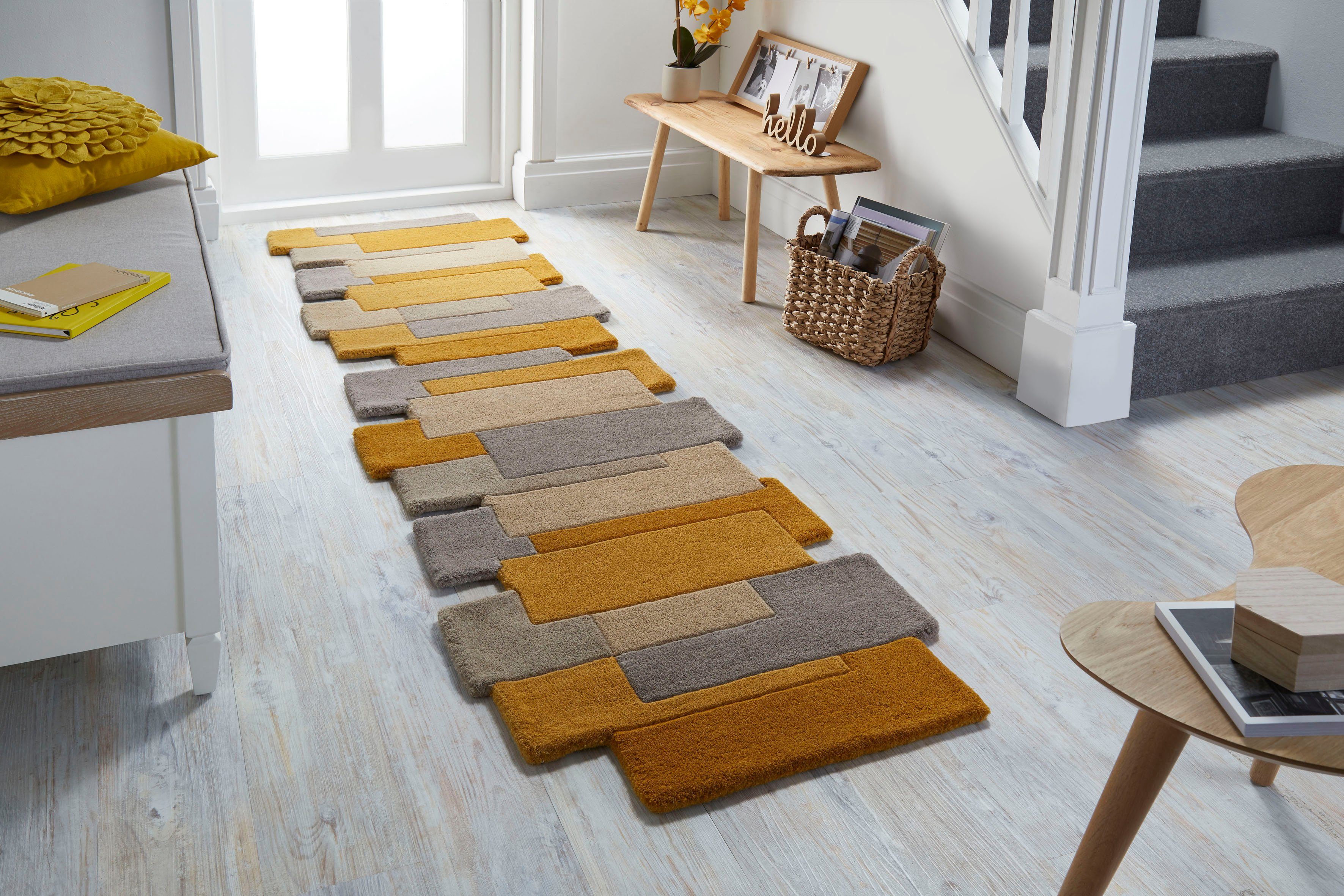 FLAIR RUGS Läufer Abstract Collage, 100% Wolle, Karo Design, rechteckig, Höhe: 11 mm, Patchwork, modern, mehrfarbig, Läufer, Wohnzimmer, Flur, Schlafzimmer
