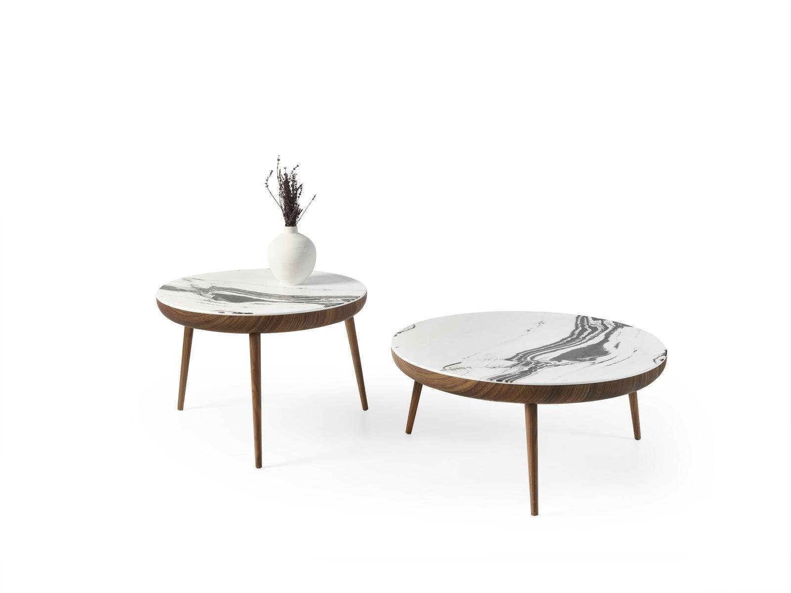 JVmoebel Couchtisch Couchtische Set 2 tlg. Tisch Wohnzimmer Möbel Rund Weiß Holz Design (2-St., Couchtisch + Beistelltisch)