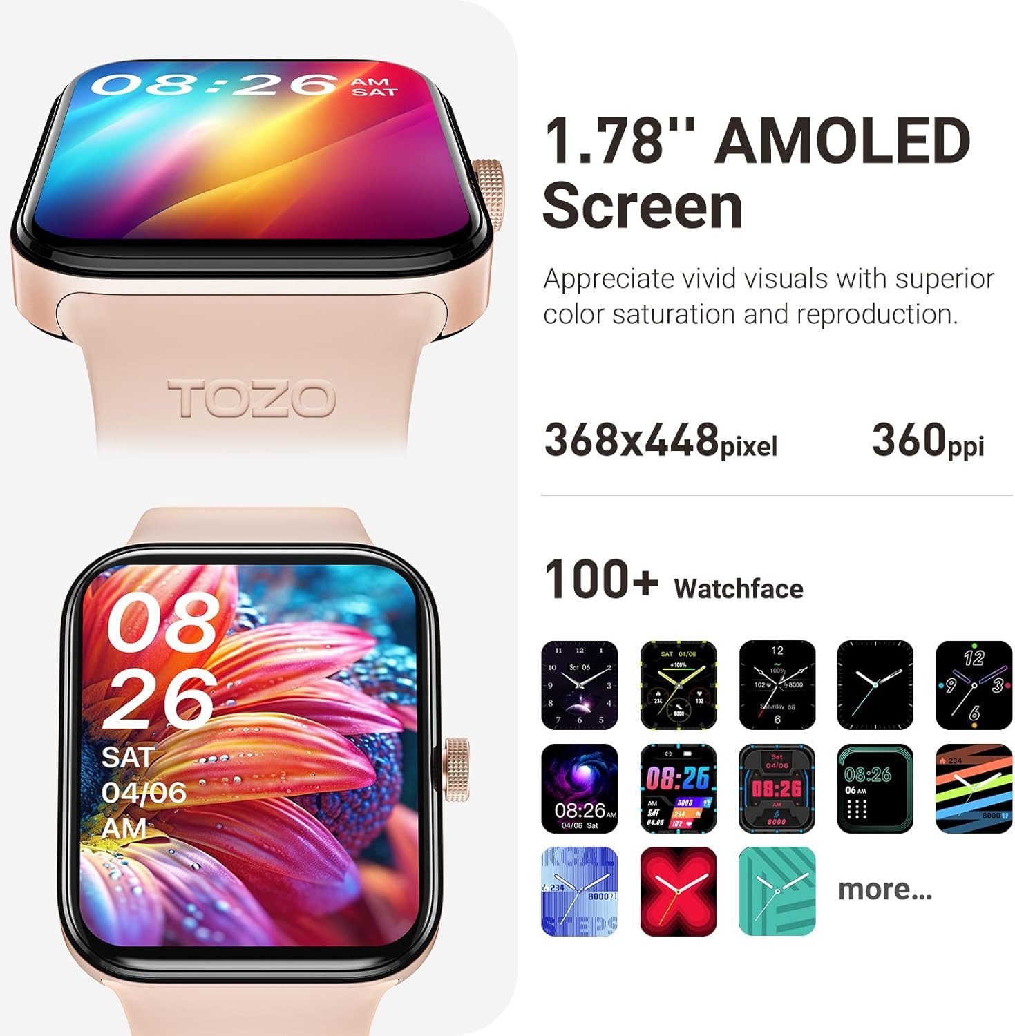 TOZO S4 Smartwatch (4,5 cm, android ios), Smartwatch mit AMOLED Display Anrufen Fitnessmodi Gesundheit Akku