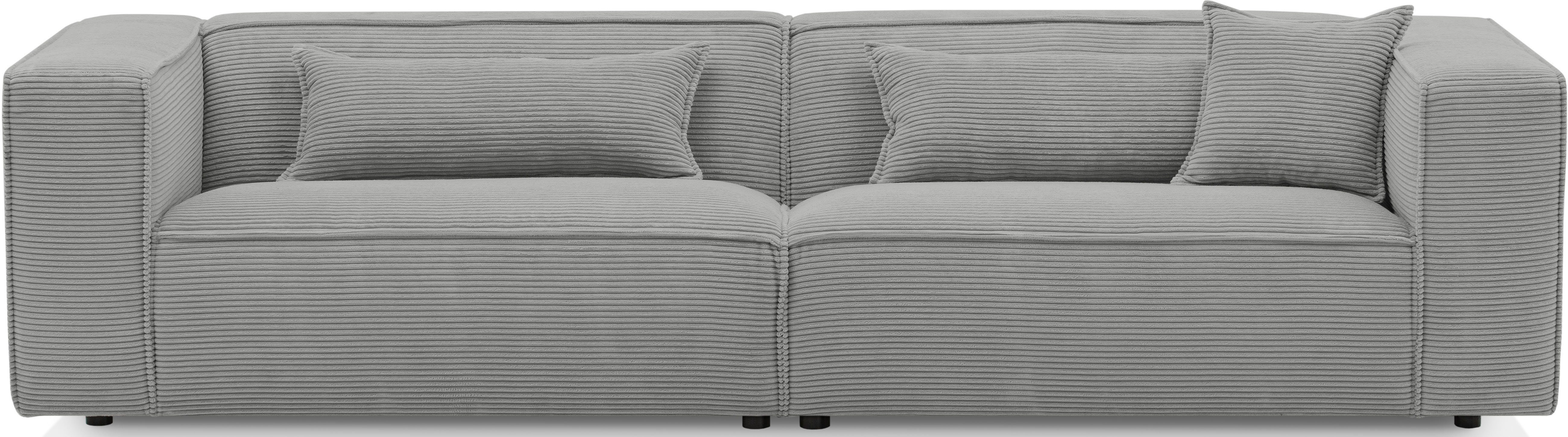 LeGer Home by Lena Gercke 3-Sitzer PIARA, Couch mit Kedernaht, Sofa in Cord, Leinenoptik o. Strukturstoff, schwarze Füße, bequemer Sitzkomfort