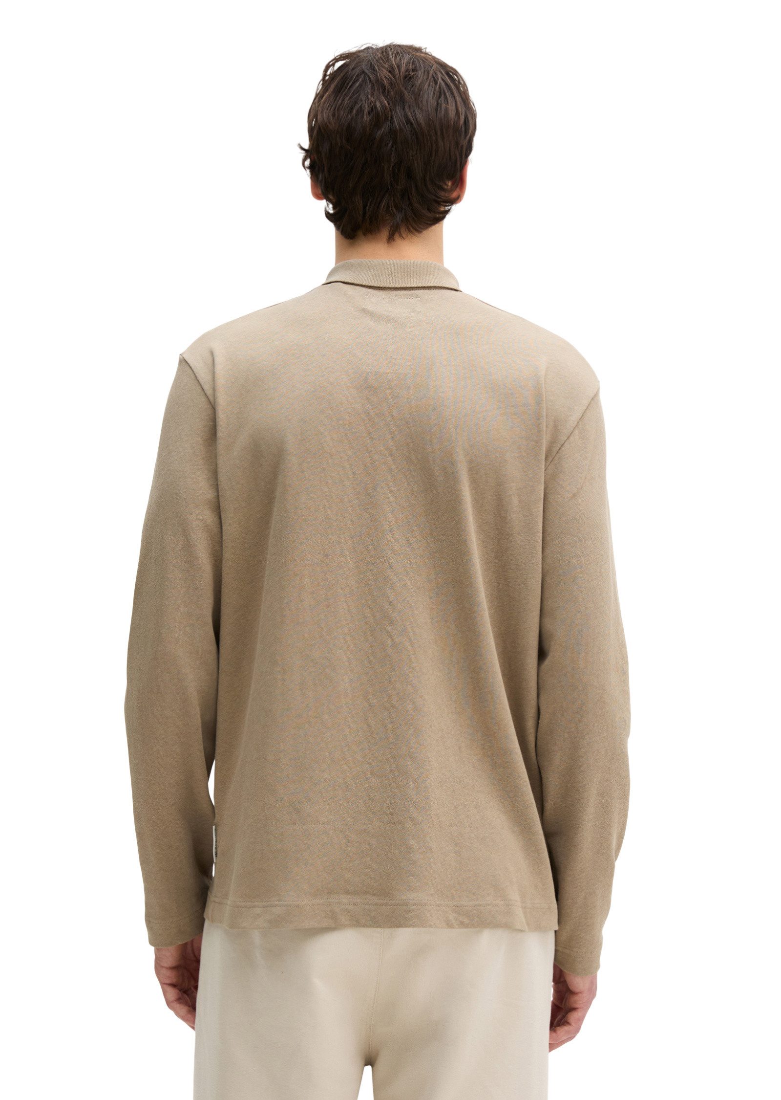 Marc O'Polo Langarm-Poloshirt aus Baumwoll-Leinen-Mix