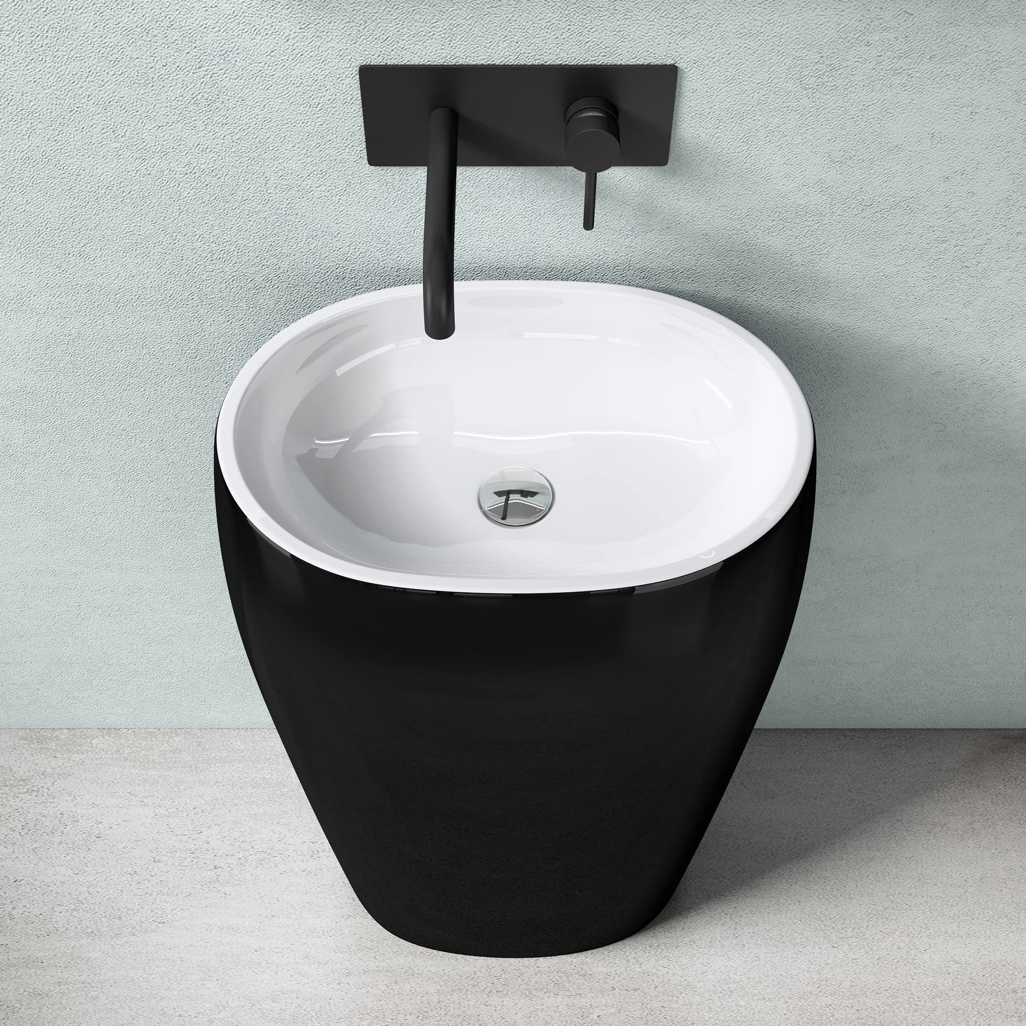 doporro Waschbecken Standwaschbecken aus Mineral freistehend rund/oval schwarz und weiß