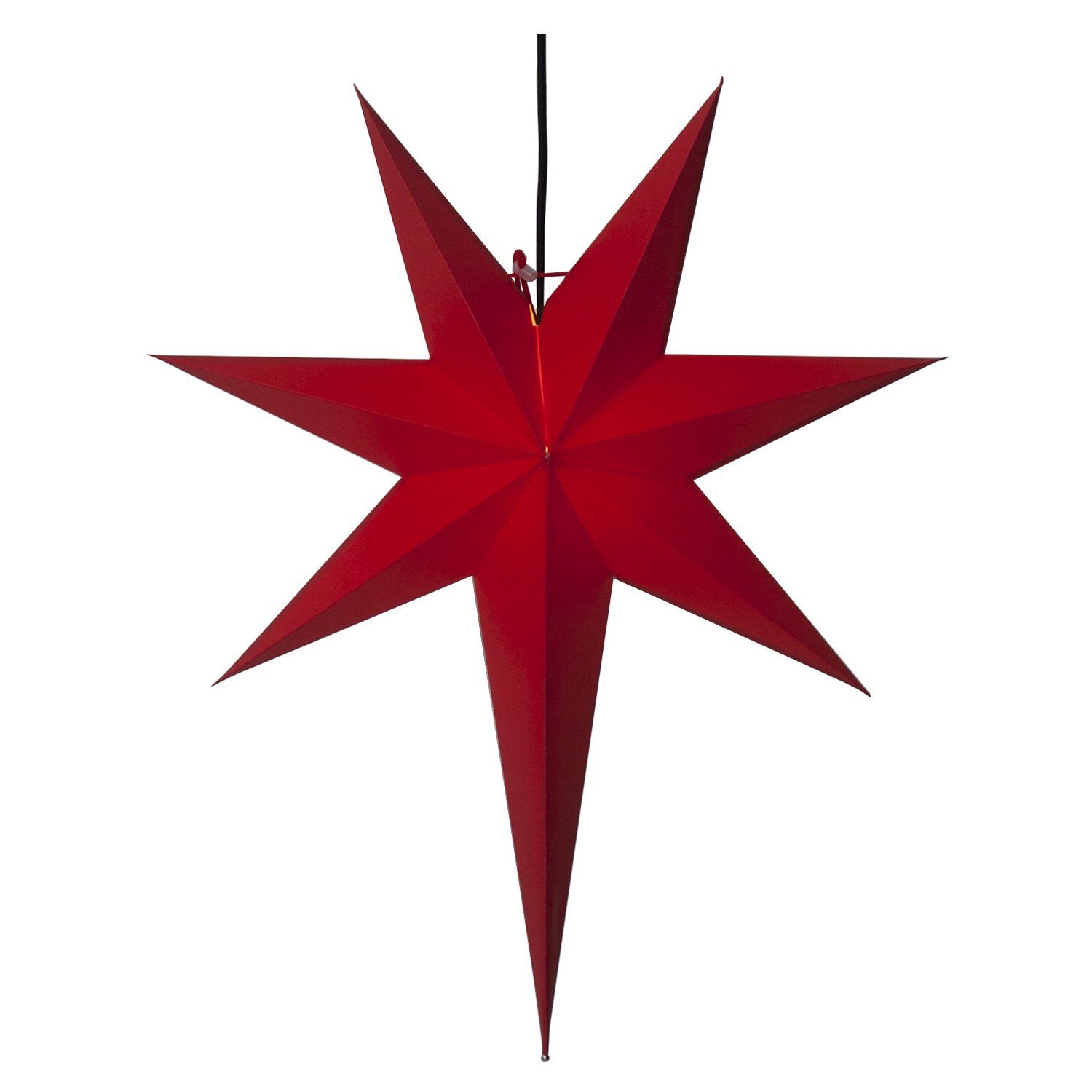 STAR TRADING LED Stern Papierstern Kabel Leuchtstern hängend mit rot Faltstern 7-zackig 55cm