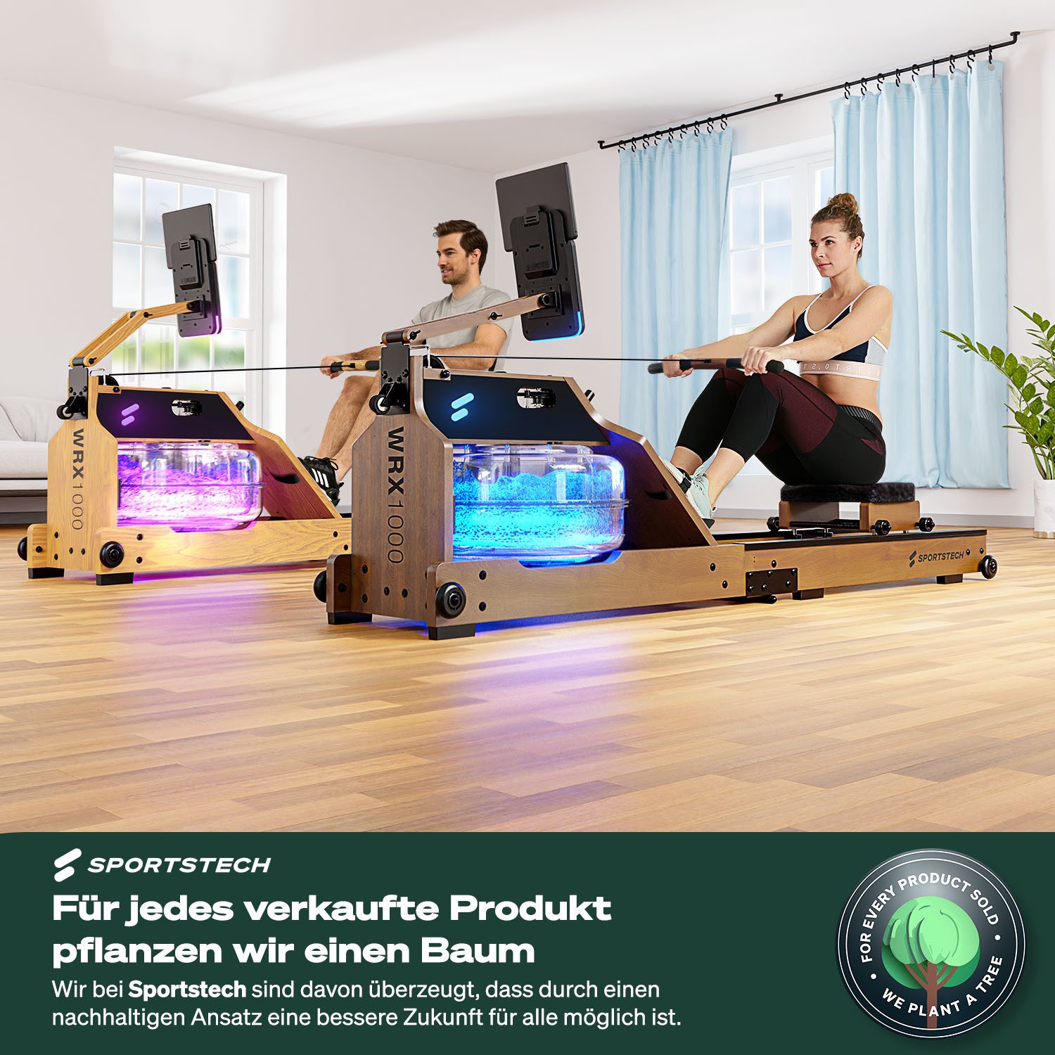 Sportstech Rudergerät WRX1000, Moderne LCD-Anzeige, LED-Feedback, Klappbar