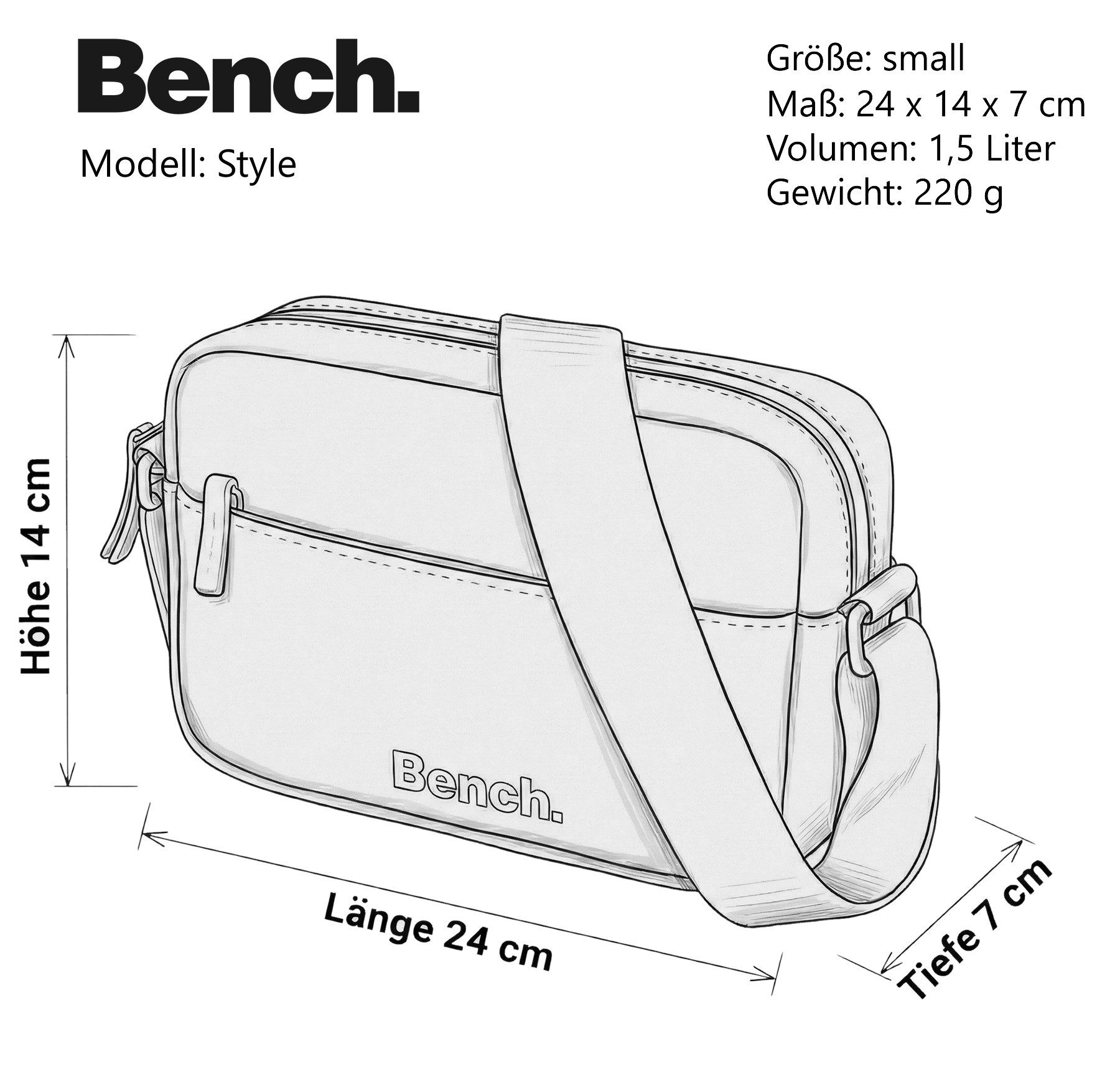 Bench. Handtasche Damen klein Schultertasche Umhänger Schultertasche, Umhängetasche Damentasche handbag Mädchen Style 64224 + Etui