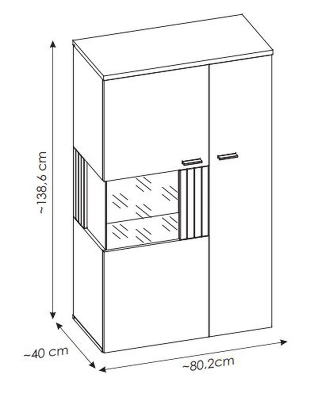 freiraum Stauraumvitrine ALVERNO 2 Türen, in Asche/Coast Evoke Eiche Lamelle-Dekor - 80x139x40 (BxHxT)