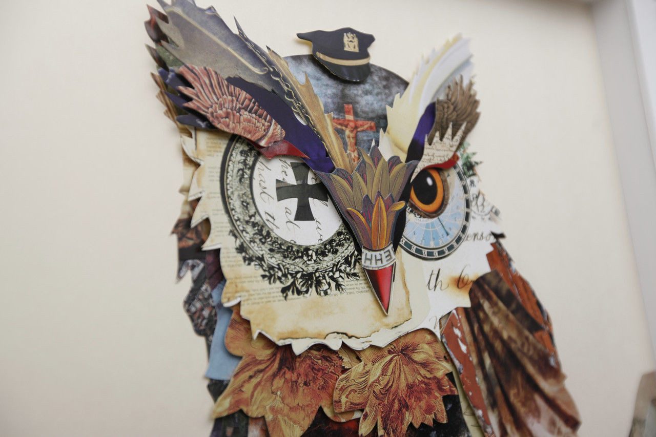 ROOGU Bilder-Collage ROOGU 3D Collage Kunst Art Wandbild Handgefertigt, Eule