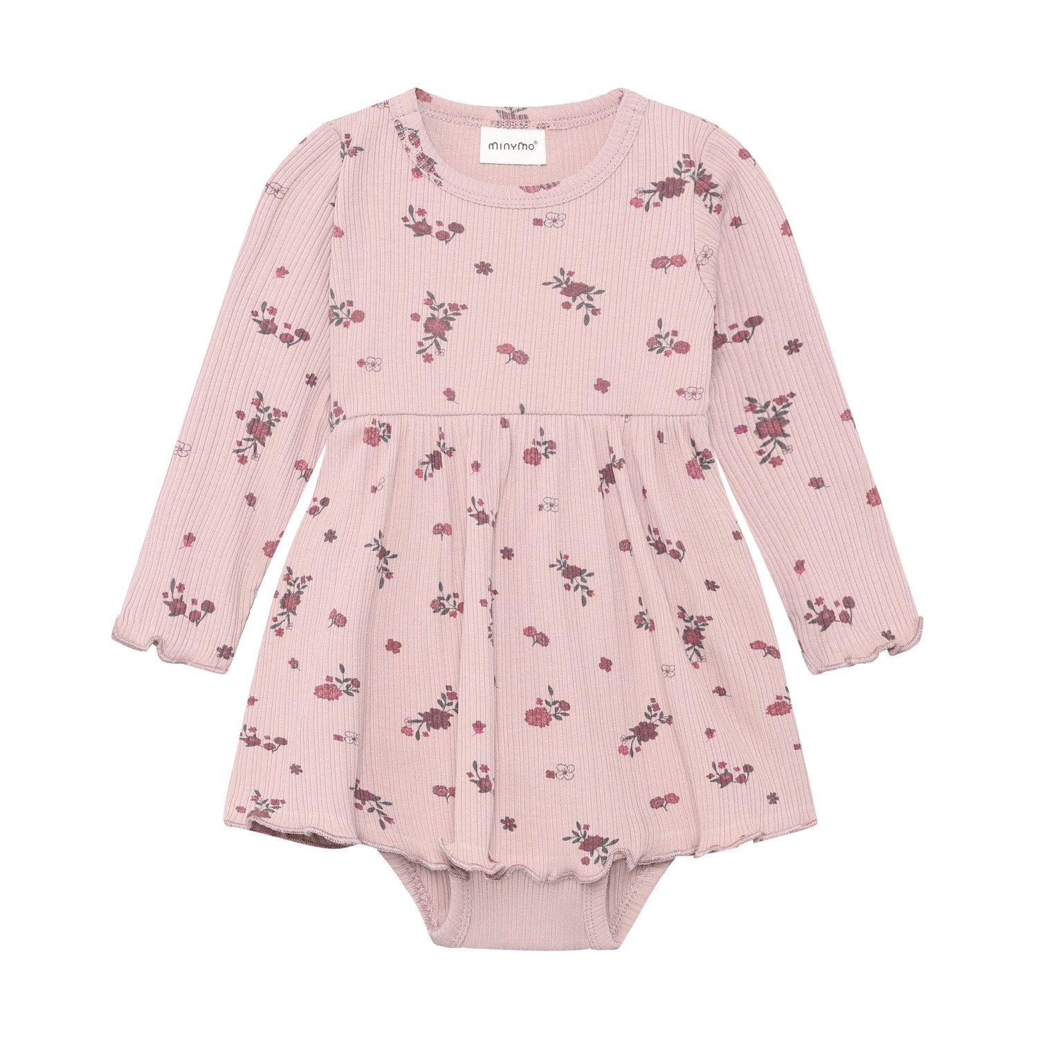 Minymo Bodykleid Baby Bodykleid Mädchen Langarm Rosa Blumenmuster Baumwolle