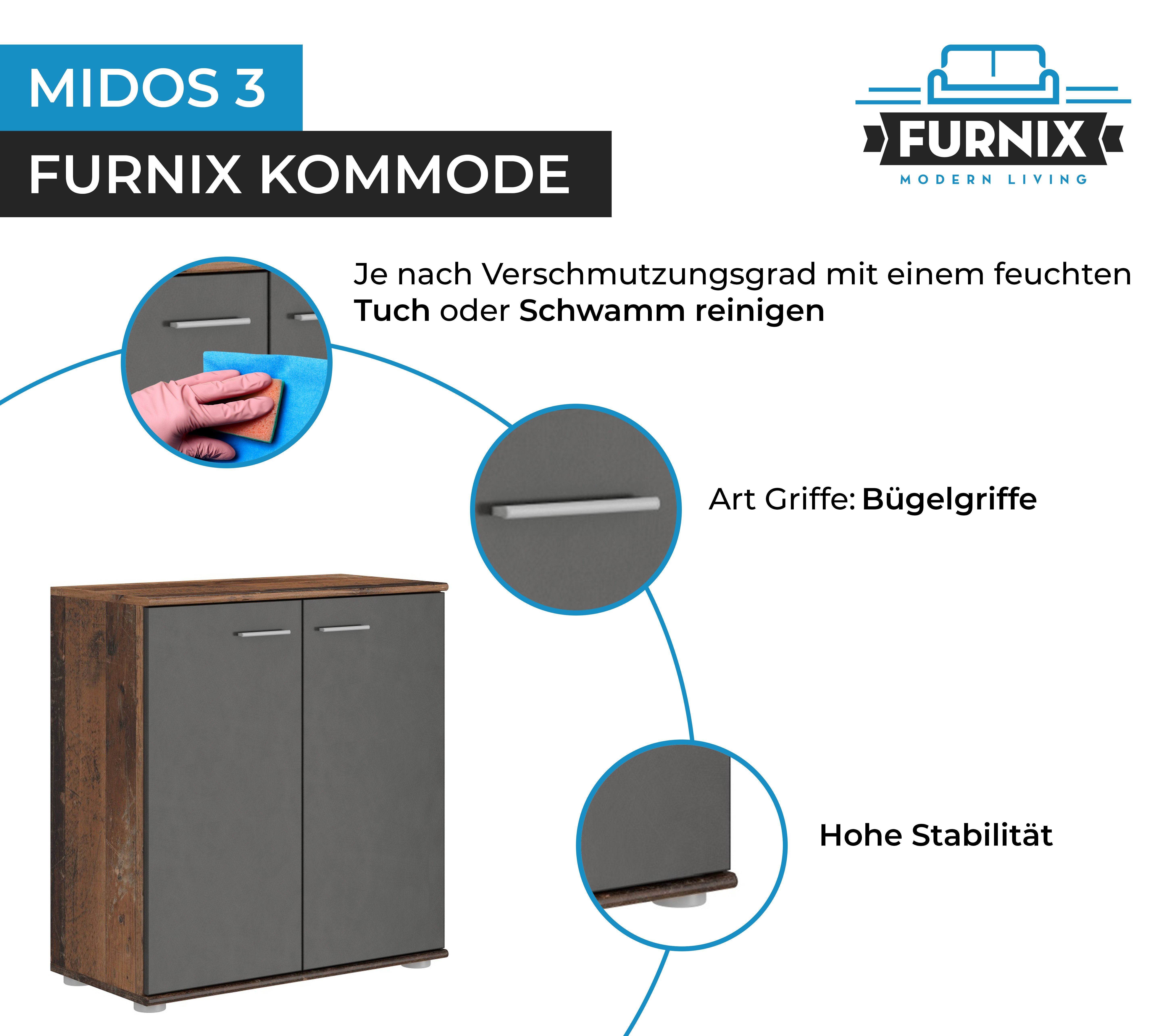 3 Türen Sideboard 2 fürs Kommode modern Furnix oldwood Midos Wohnzimmer mit
