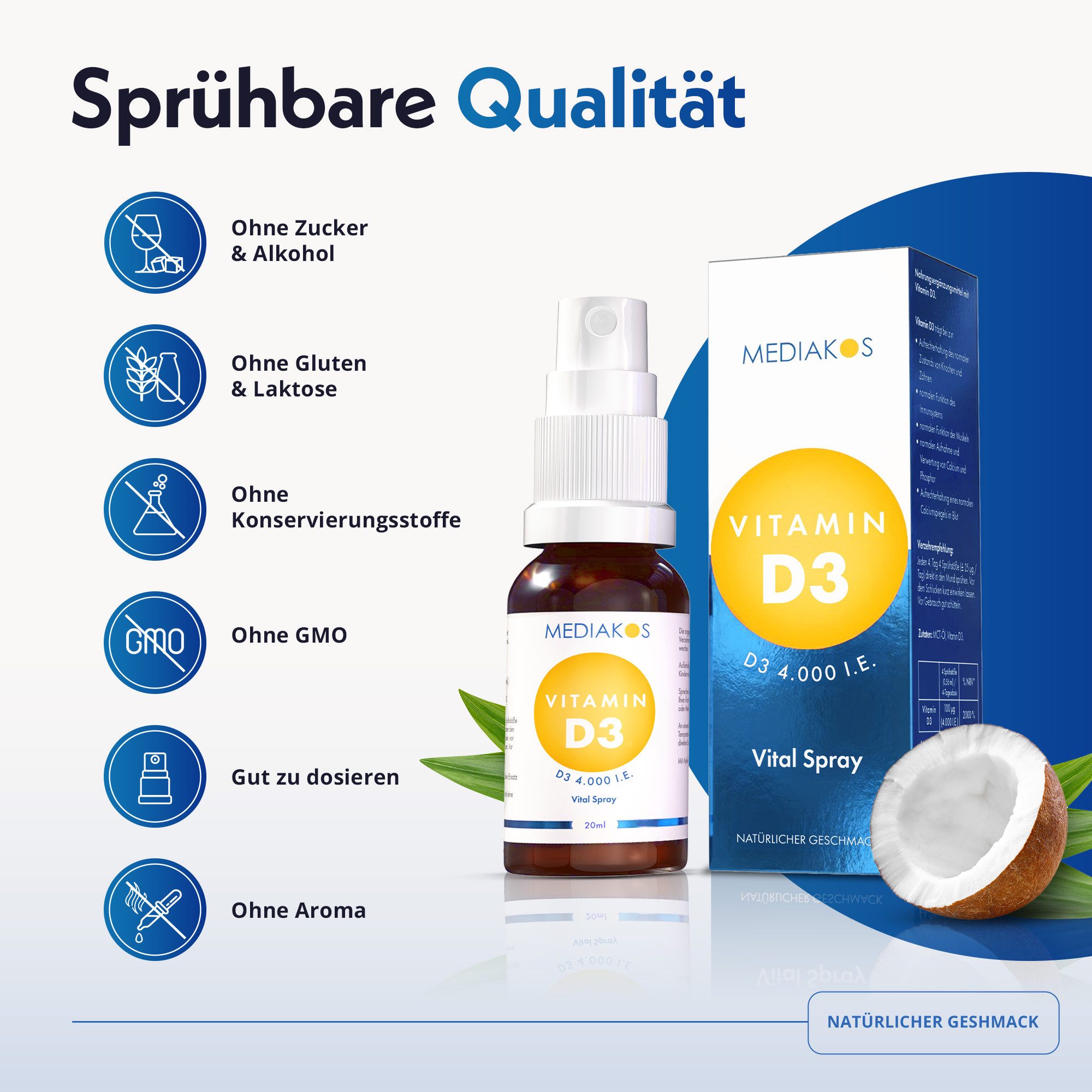Mediakos Mediakos Vitamin D3 4.000 I.E. Vital Spray, für Immunsystem, Knochen, Zähne und Muskeln – Geschmacksneutral & Ohne Zucker! à 20 ml