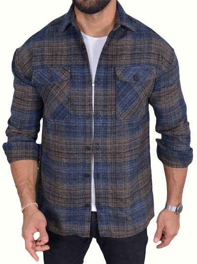 Megaman Jeans Flanellhemd Herren Holzfällerhemd Flanellhemd Kariert Freizeithemd Jacke Regular Langarm Kentkragen Holzfäller