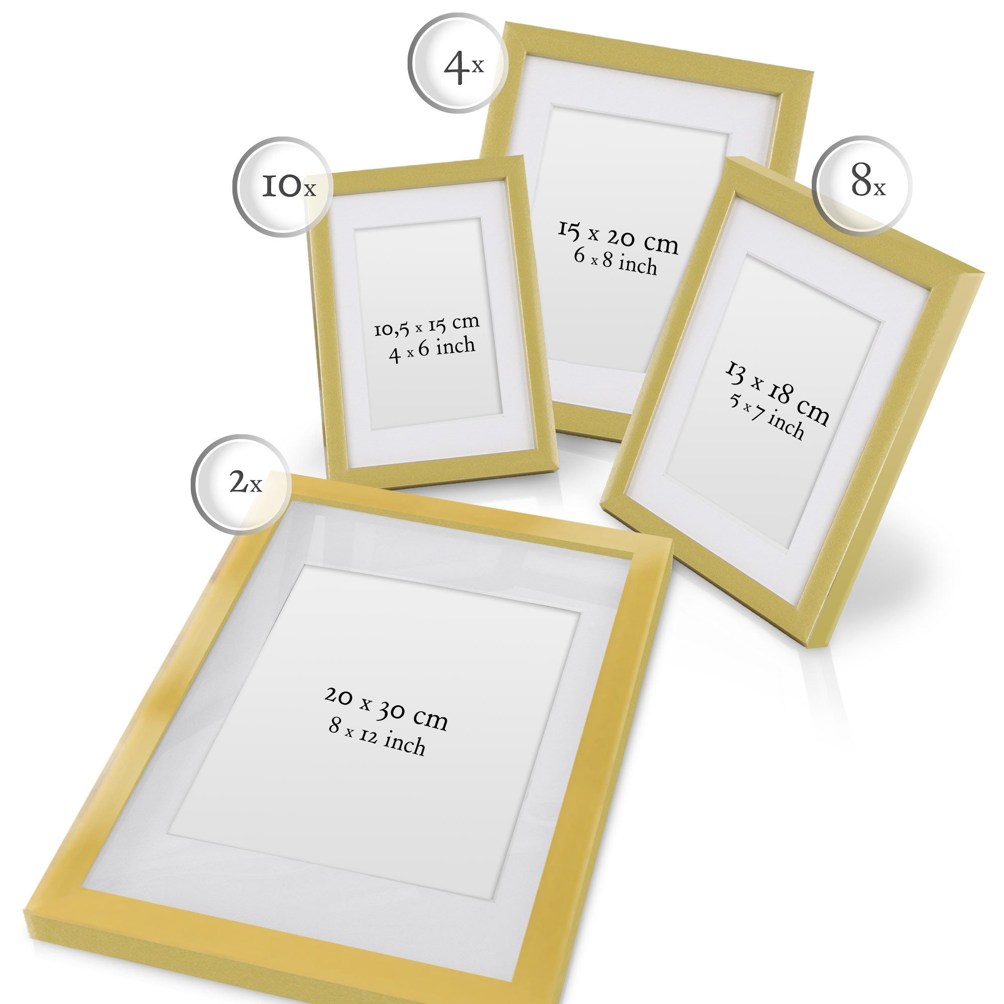 bomoe Bilderrahmen 24er Bilderrahmen Set Nature Fotorahmen Collage, Gold, 10x 10x15 cm, 8x 13x18 cm, 4x 15x20 cm, 2x 20x30 cm mit Passepartout – Bild 3 von 5