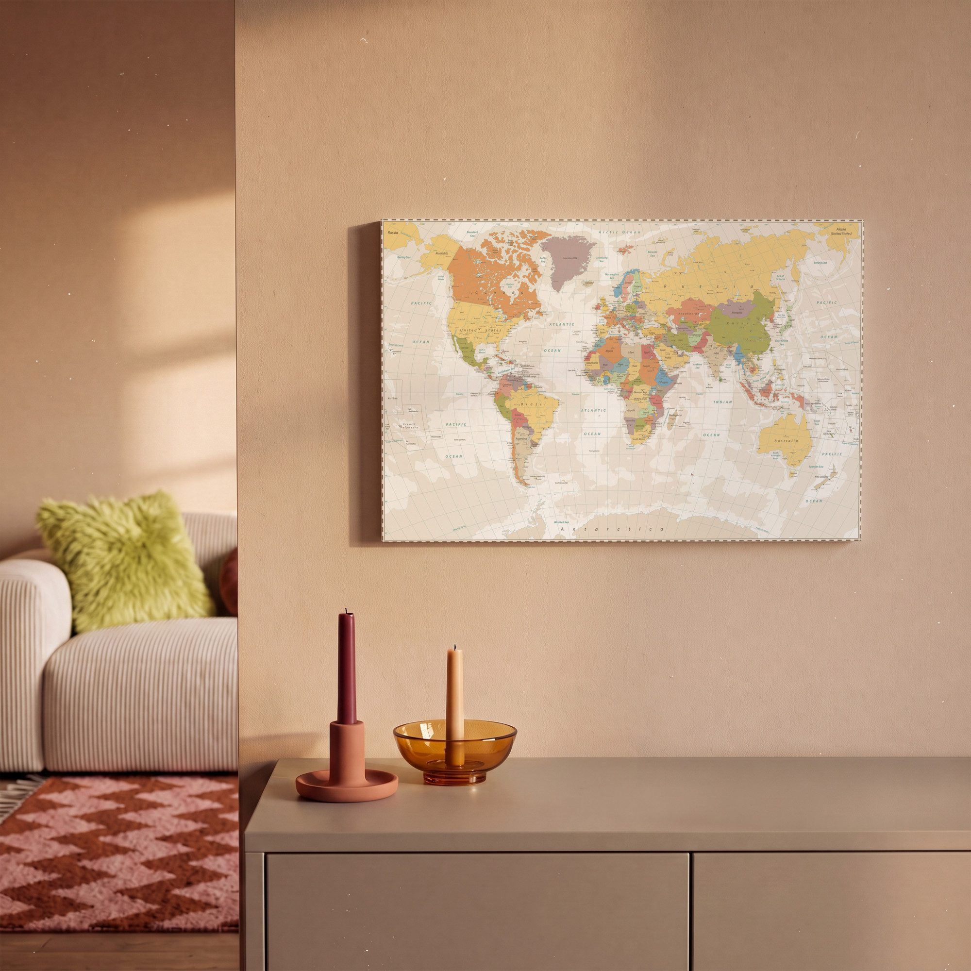 OneMillionCanvasses® Leinwandbild Weltkarte - Retro - Farben - Pädagogisch - Statistisch, Fotodruck (1 St), Leinwand Bilder Klein, Wand Dekoration Aesthetic 30x – Bild 2 von 5