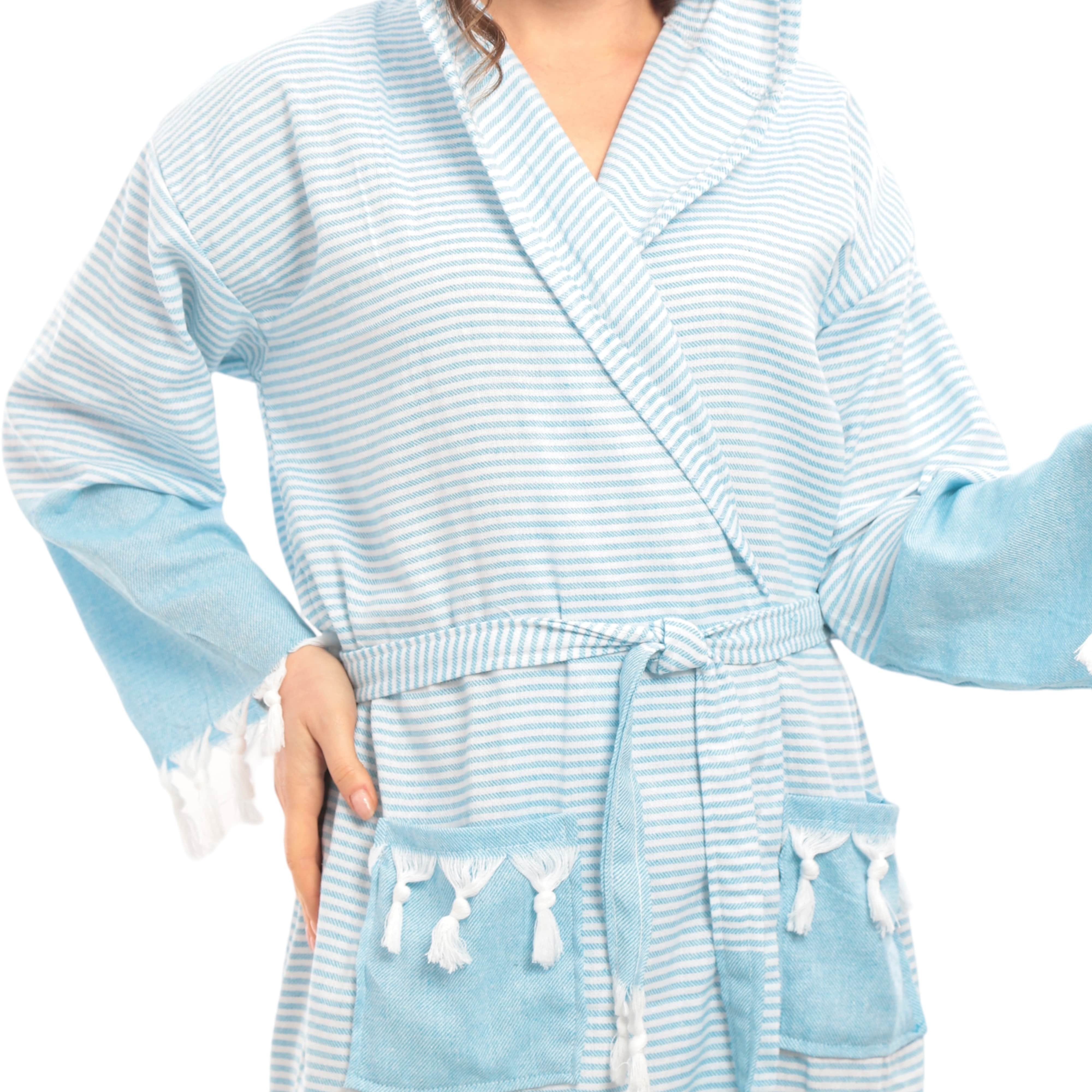 herémood Bademantel herémood Bademantel Damen & Herren Unisex – Weich & Leicht, Langform, 100% Baumwolle, mit Kapuze, & Gürtel, Hamamtuch-Stil mit Taschen – Ideal für Sauna, Spa, Hotel & Zuhause