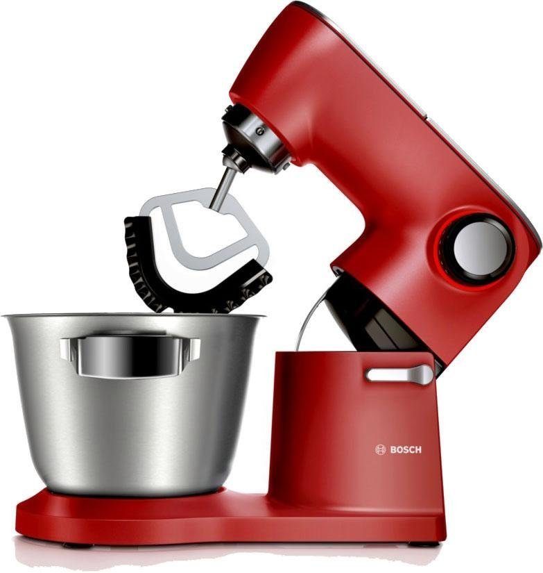 BOSCH Küchenmaschine Serie 8 MUM9A66R00, Gratis Set VeggieLove Plus MUZ9VLP1, 1600 W, 5,5 l Schüssel, Knethaken/Rühr-/Silikonbesen spülmaschinenfest, rot/silber