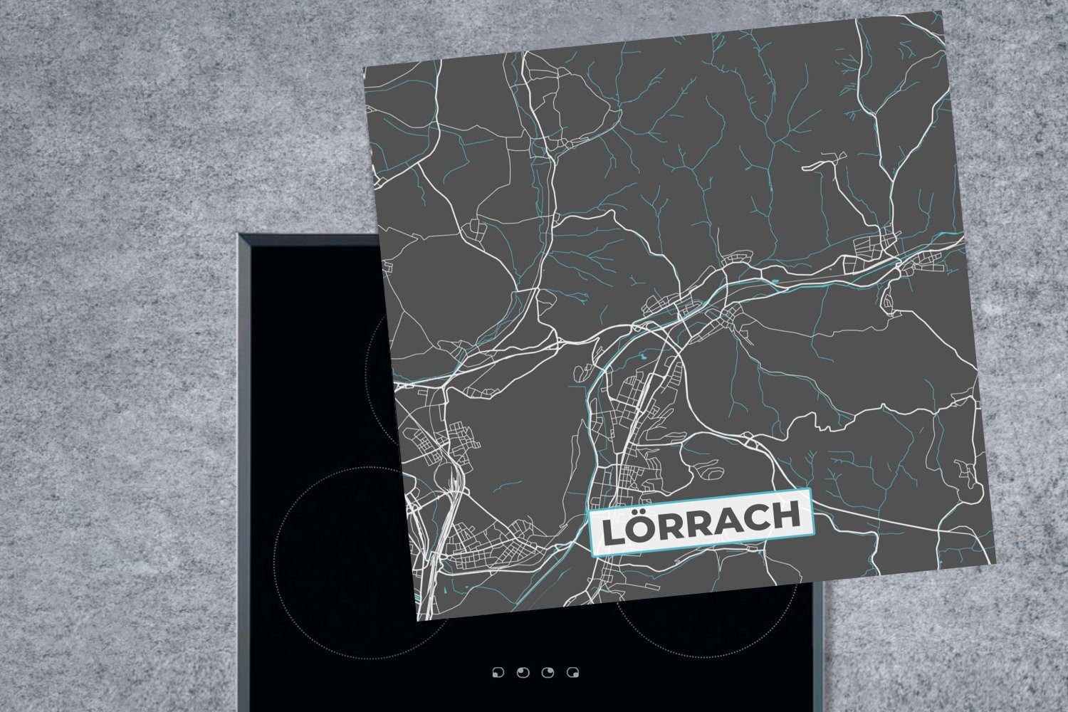 MuchoWow Herdblende-/Abdeckplatte Lörrach - Stadtplan - für - küche (1 78x78 Blau tlg), cm, Ceranfeldabdeckung, Karte Deutschland, Vinyl, Arbeitsplatte 