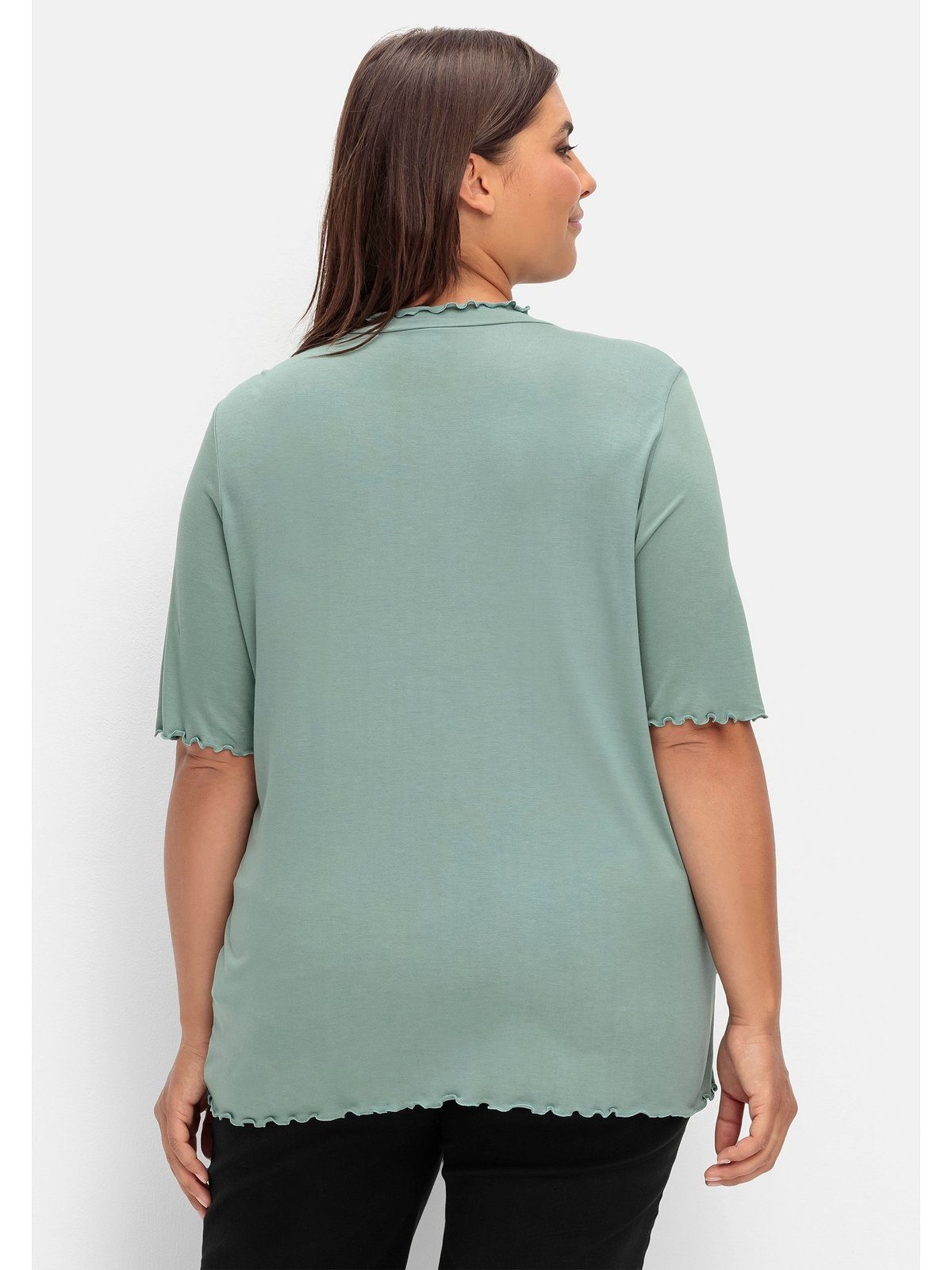 Größen T-Shirt Sheego und Große mit Wellensaumkanten Stehkragen