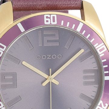 OOZOO Quarzuhr Oozoo Unisex Armbanduhr Vintage Series, (Analoguhr), Damen, Herrenuhr rund, groß (ca. 45mm) Lederarmband pastell, lila