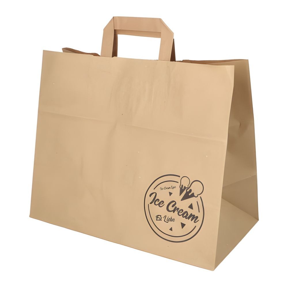 PAPSTAR Tragetasche 400 x Tragetaschen Papier 27 x 32 x 17 cm braun Icelove mit Tragegriff