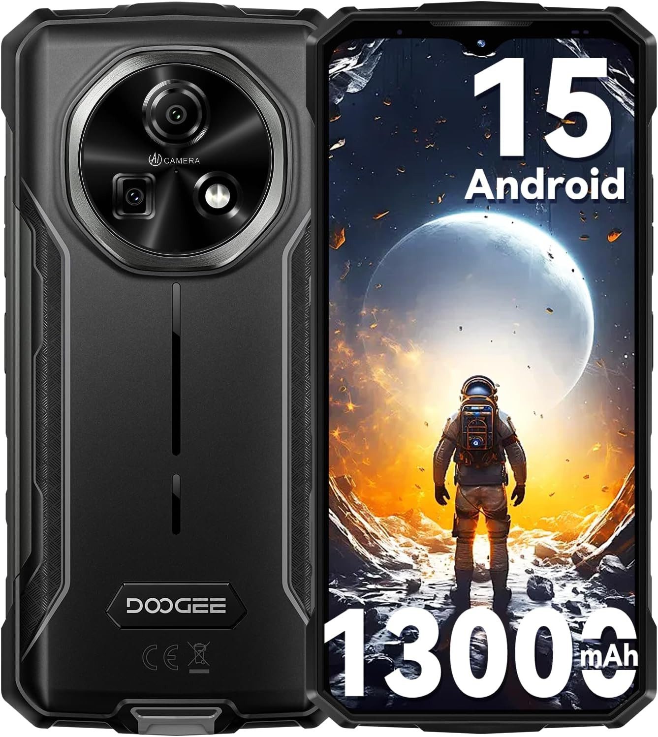 DOOGEE FIRE 5 12GB RAM+64GB ROM, 13000 mAh Akku Outdoor Smartphone (16,76 cm/6.6 Zoll, 64 GB Speicherplatz, 13 MP Kamera, IP68 Wasserdicht Baustellenhandy, Android 15, NFC, OTG, GPS)