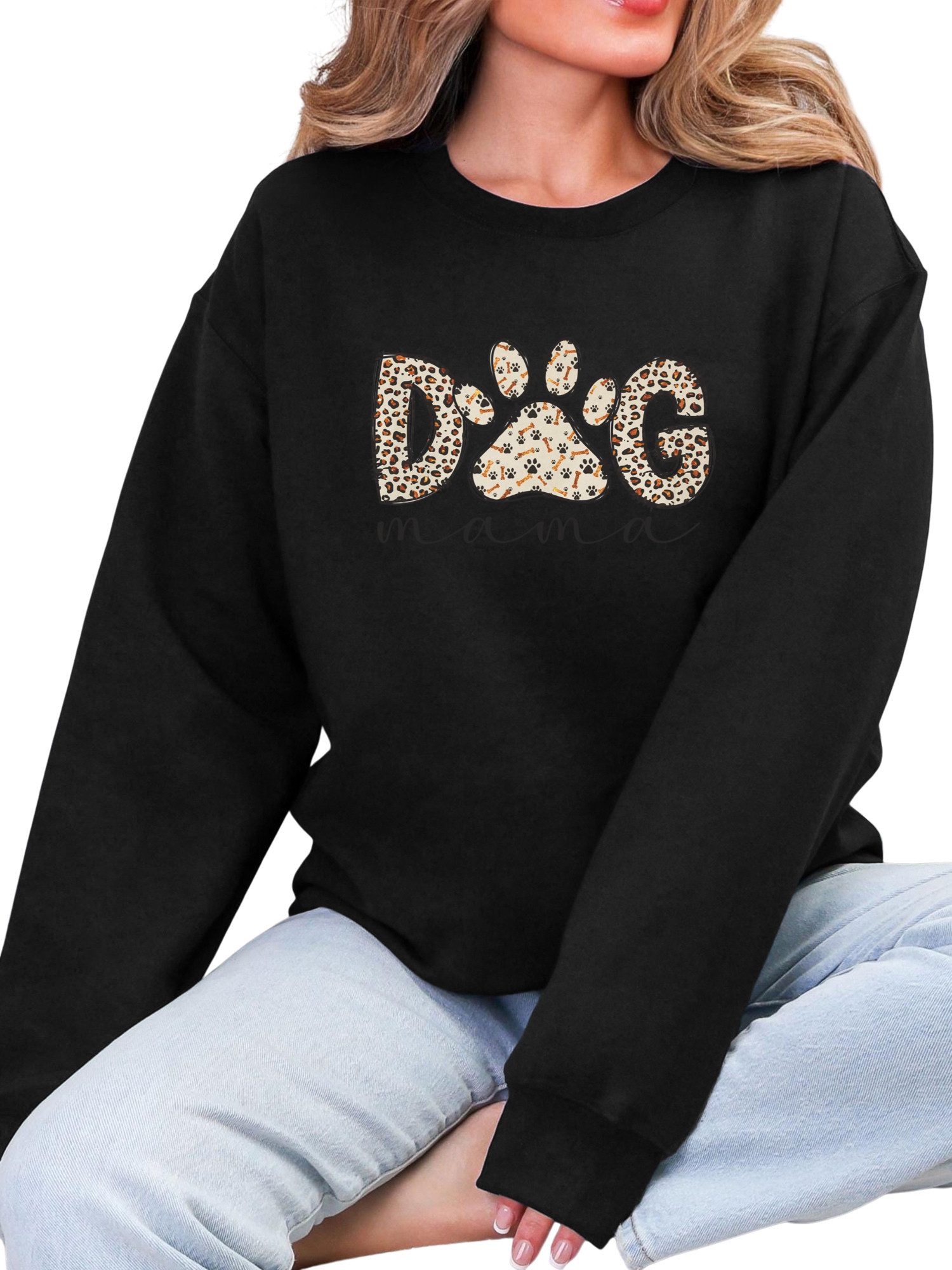 PYLIKE Sweatshirt Damen Rundhalsausschnitt Oversized Sweatshirt mit Animal günstig online kaufen