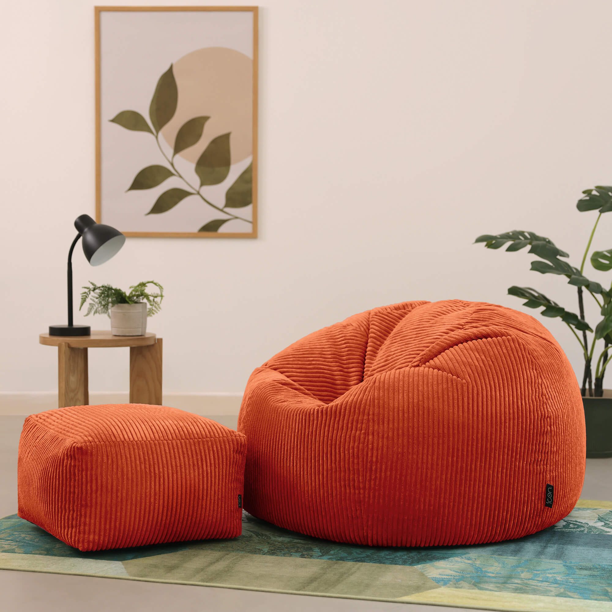 icon Sitzsack Erwachsene aus Cord „Kingston“ mit Hocker (Spar-Set, 1 x Sitzsack, 1 x Fußhocker), 85x50cm, Made in Germany, für Erwachsene & Kinder