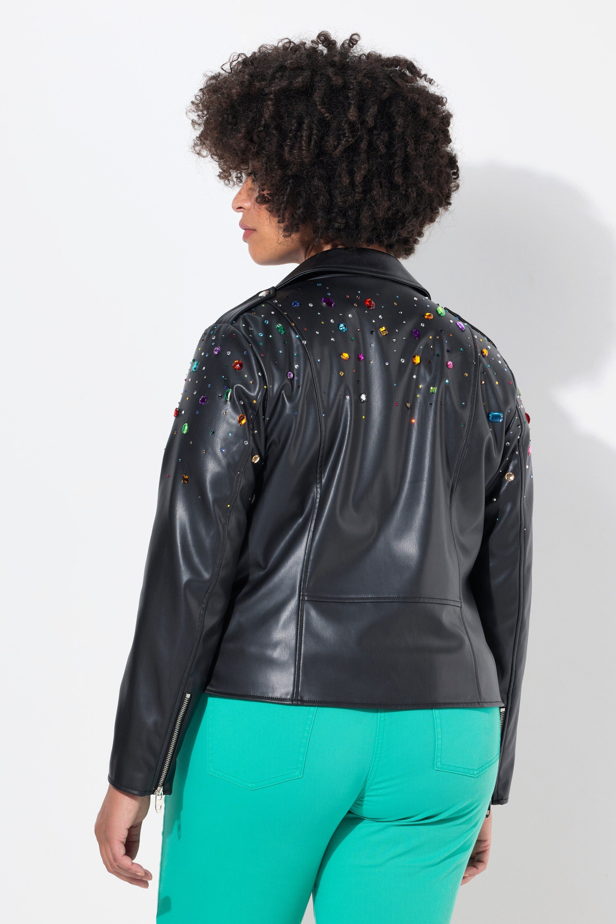 Angel of Style Outdoorjacke Bikerjacke Lederoptik farbige Glitzersteinchen