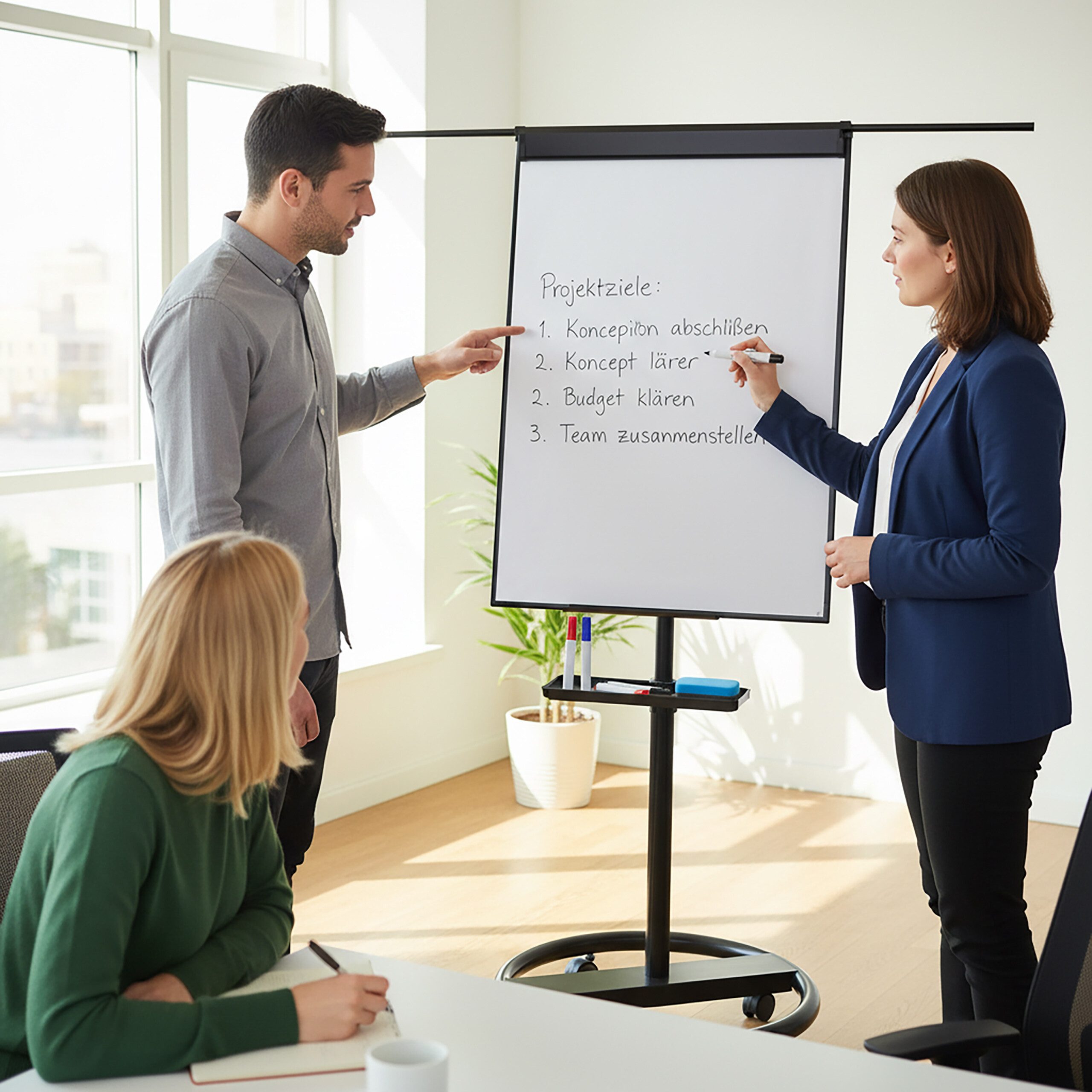 relaxdays Magnettafel Flipchart Whiteboard 100x70 cm 2 Arme, schwarz