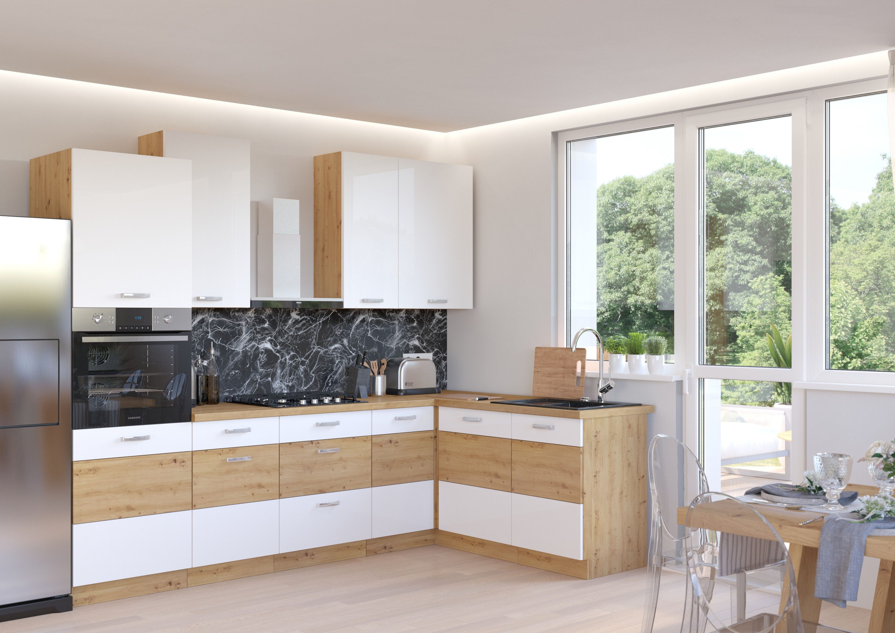 Furnix Winkelküche Tornos 200x162 cm Einbau-Küche ohne E-Geräte Artisan, 200/162x210x60 cm