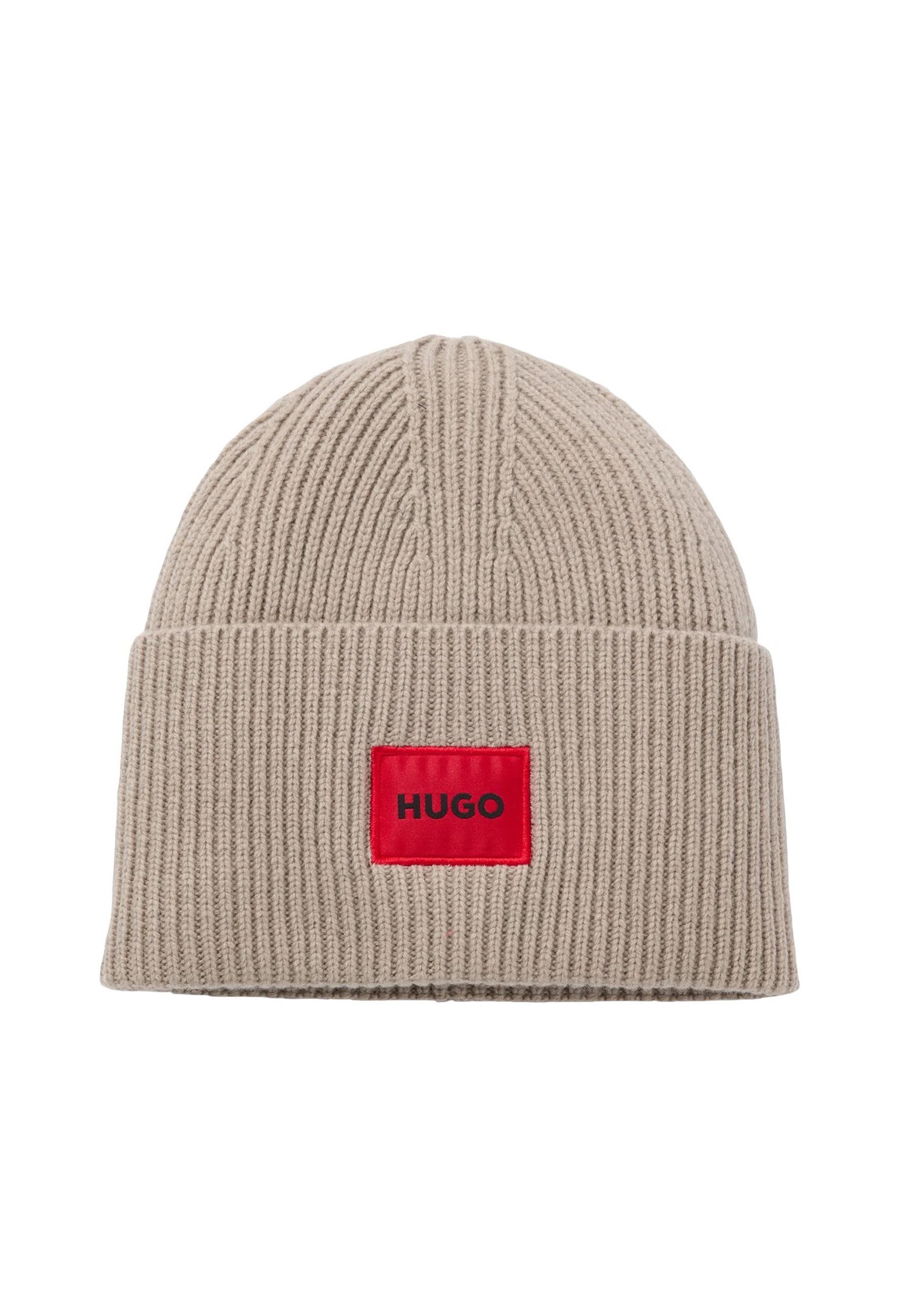 HUGO Strickmütze Saffa mit rotem Logo-Aufnäher (keine Angabe, 1-St)