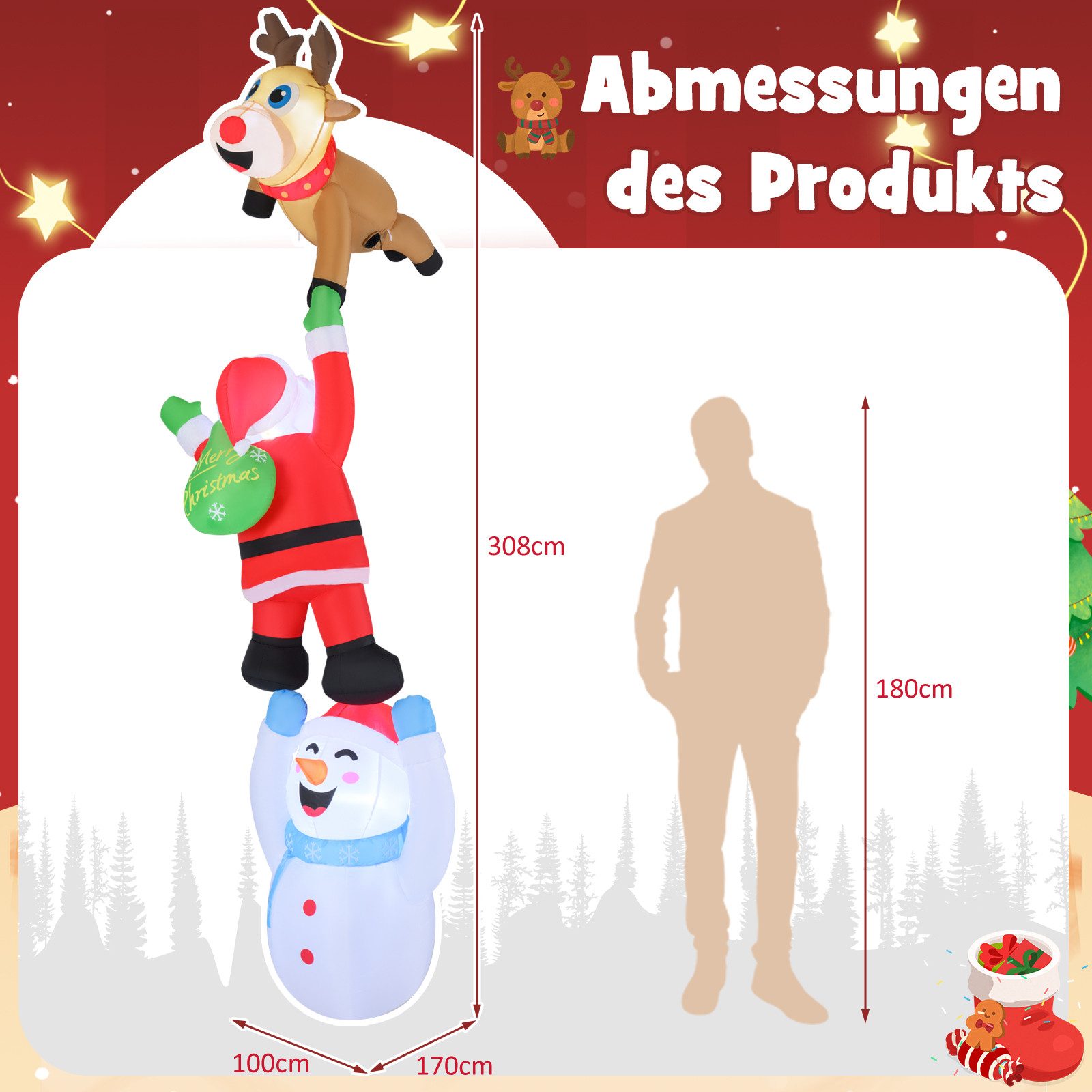 COSTWAY Weihnachtsfigur (1 St), LED Weihnachtsdeko, Weihnachtsmann, für Dac günstig online kaufen