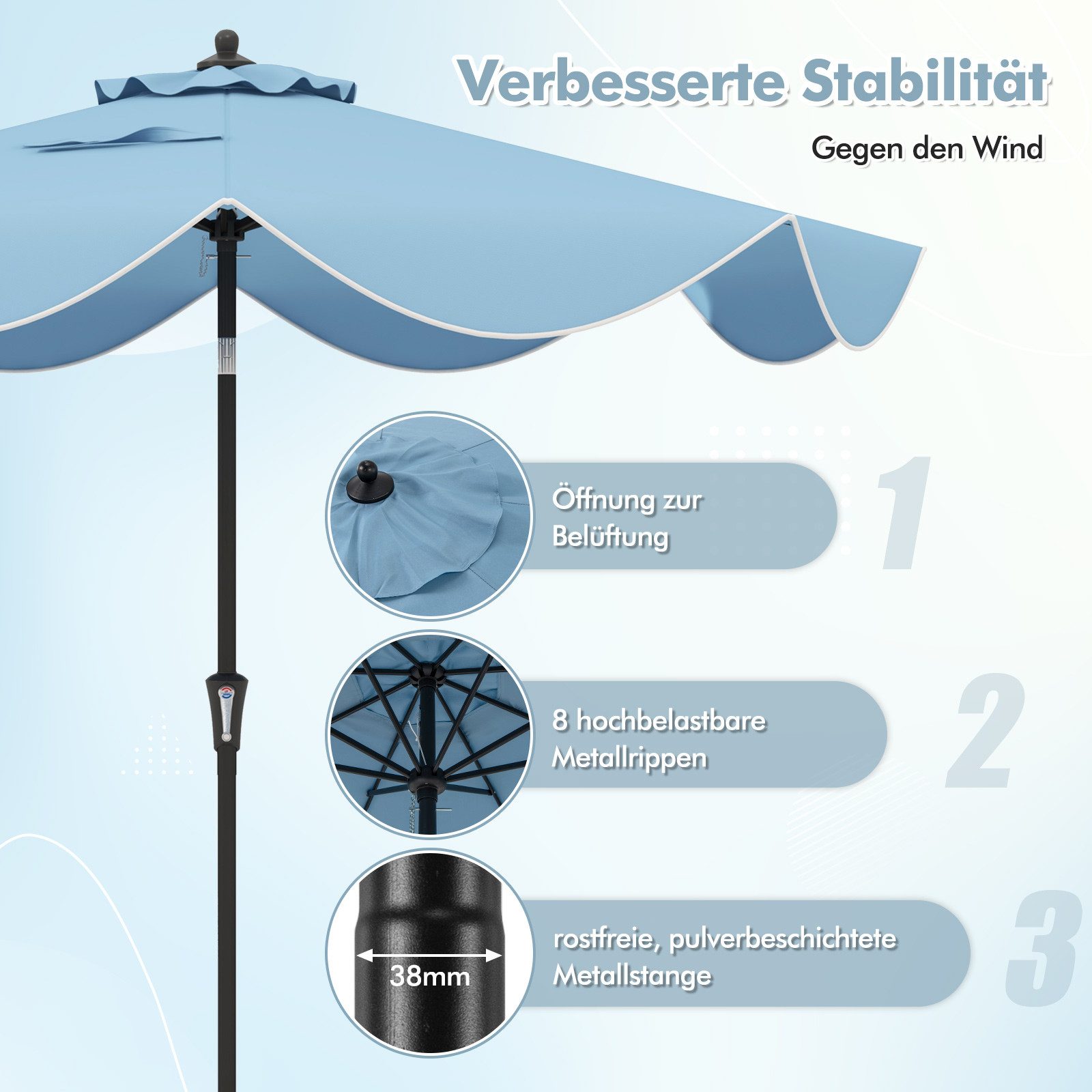 COSTWAY Sonnenschirm, LxB: 270x270 cm, Gartenschirm mit Kurbel &Volant, neigbar