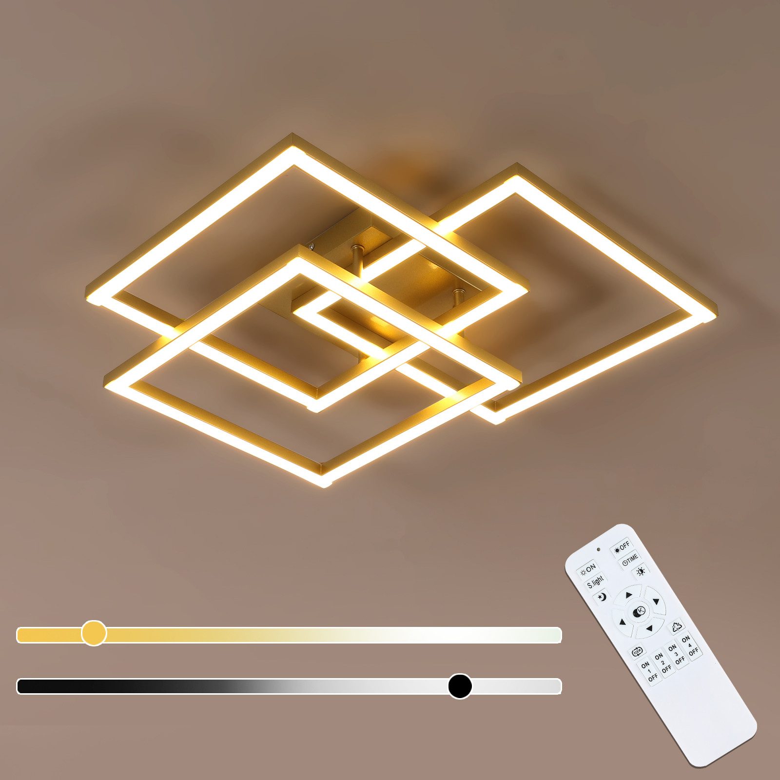 Riserva LED Deckenleuchte LED Deckenleuchte 48W dimmbar, Gold, 3000K–6500K, mit Fernbedienung