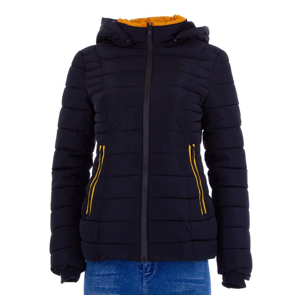 Ital-Design Steppjacke Damen Elegant (79246695) Kapuze (abnehmbar) Gefüttert Winterjacke in Dunkelblau