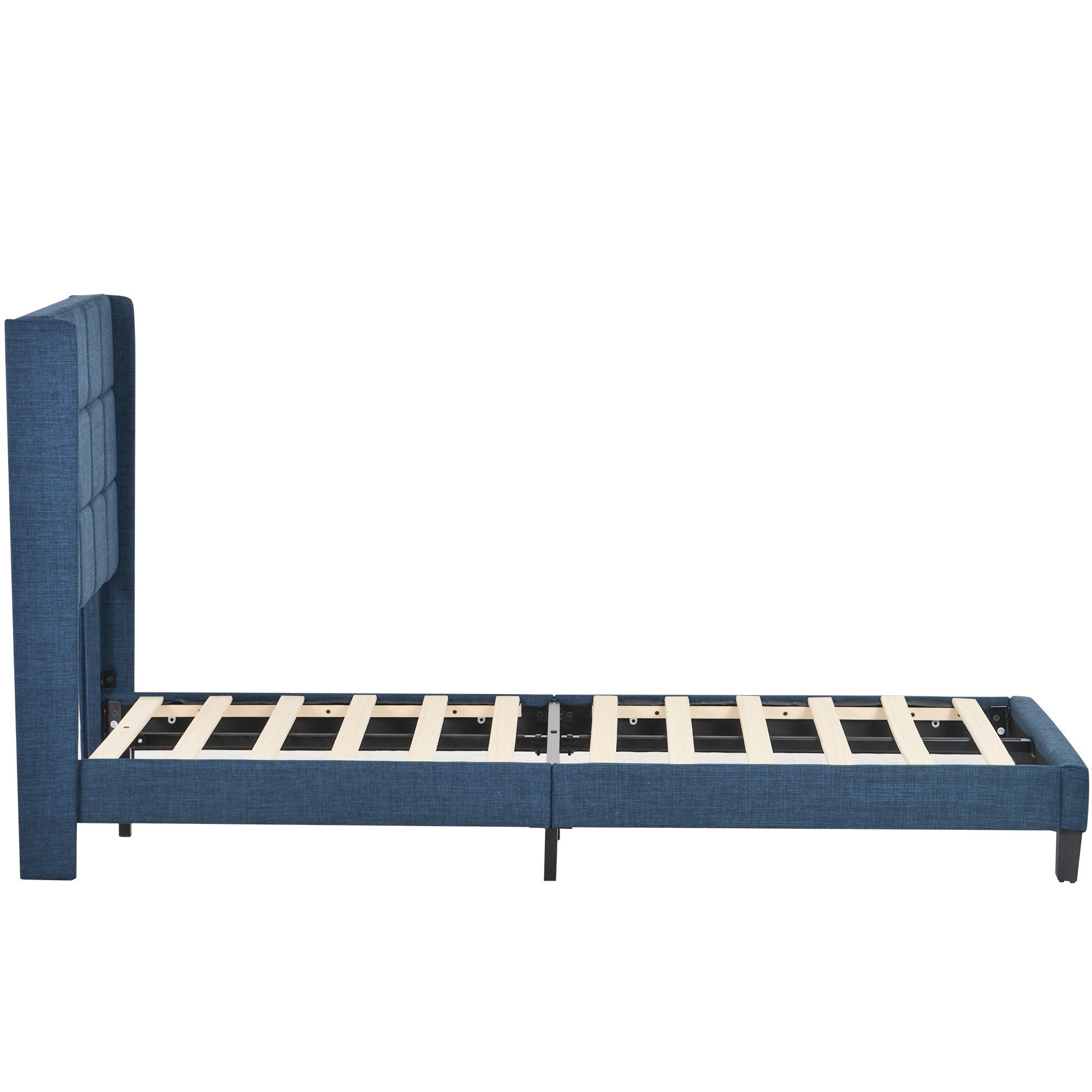 Polsterbett, Holzbett 90x200 cm, Lattenrost aus Holz, Gepolstertes Kopfteil, Leinen