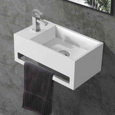 Aloni Waschbecken 425SL (einzel, 1-St), Solid Surface Waschbecken + Handtuchhalterung Hahnloch Links