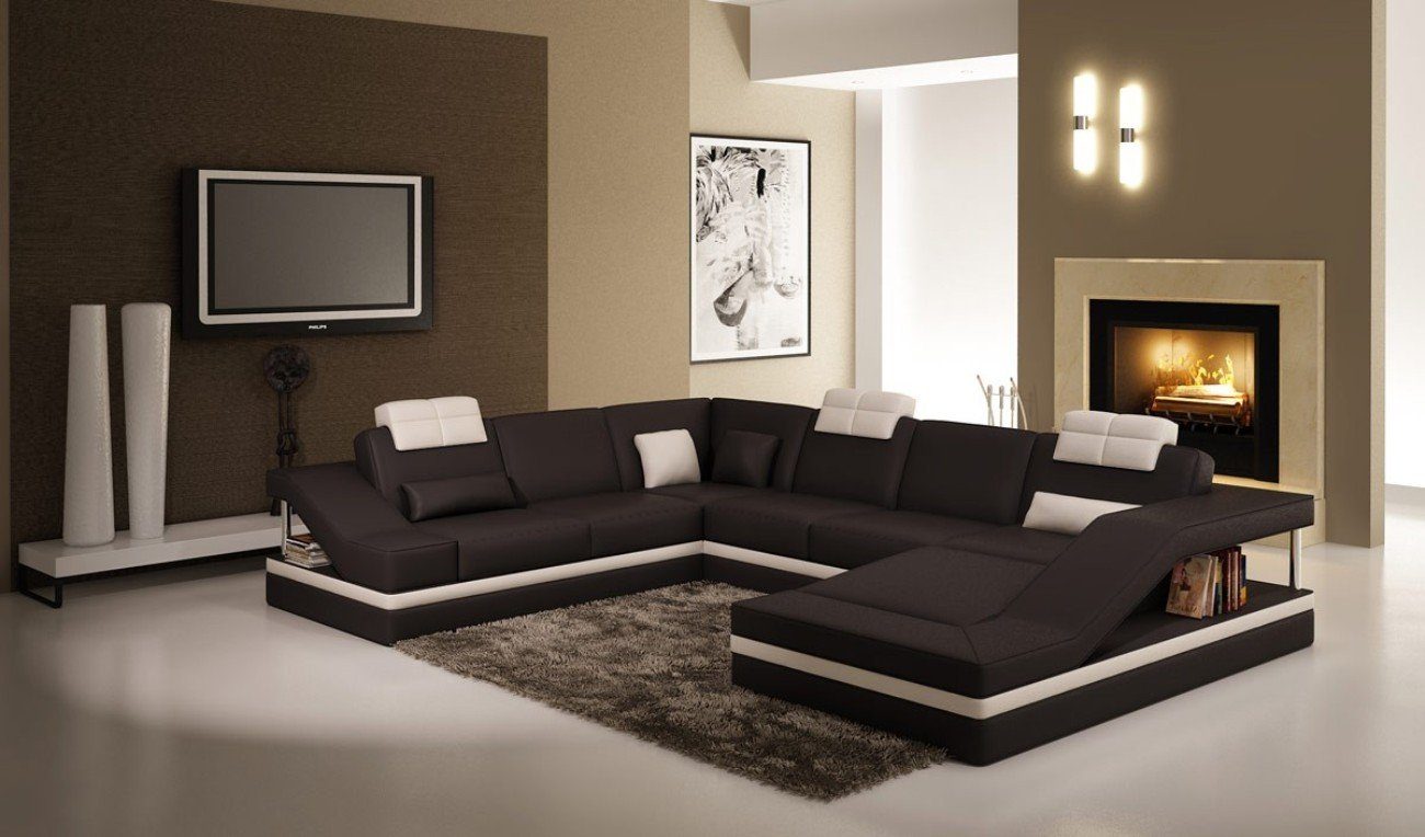 JVmoebel Ecksofa, Designer Couch U Form Ecksofa Polster Couch Leder Garnituren Braun