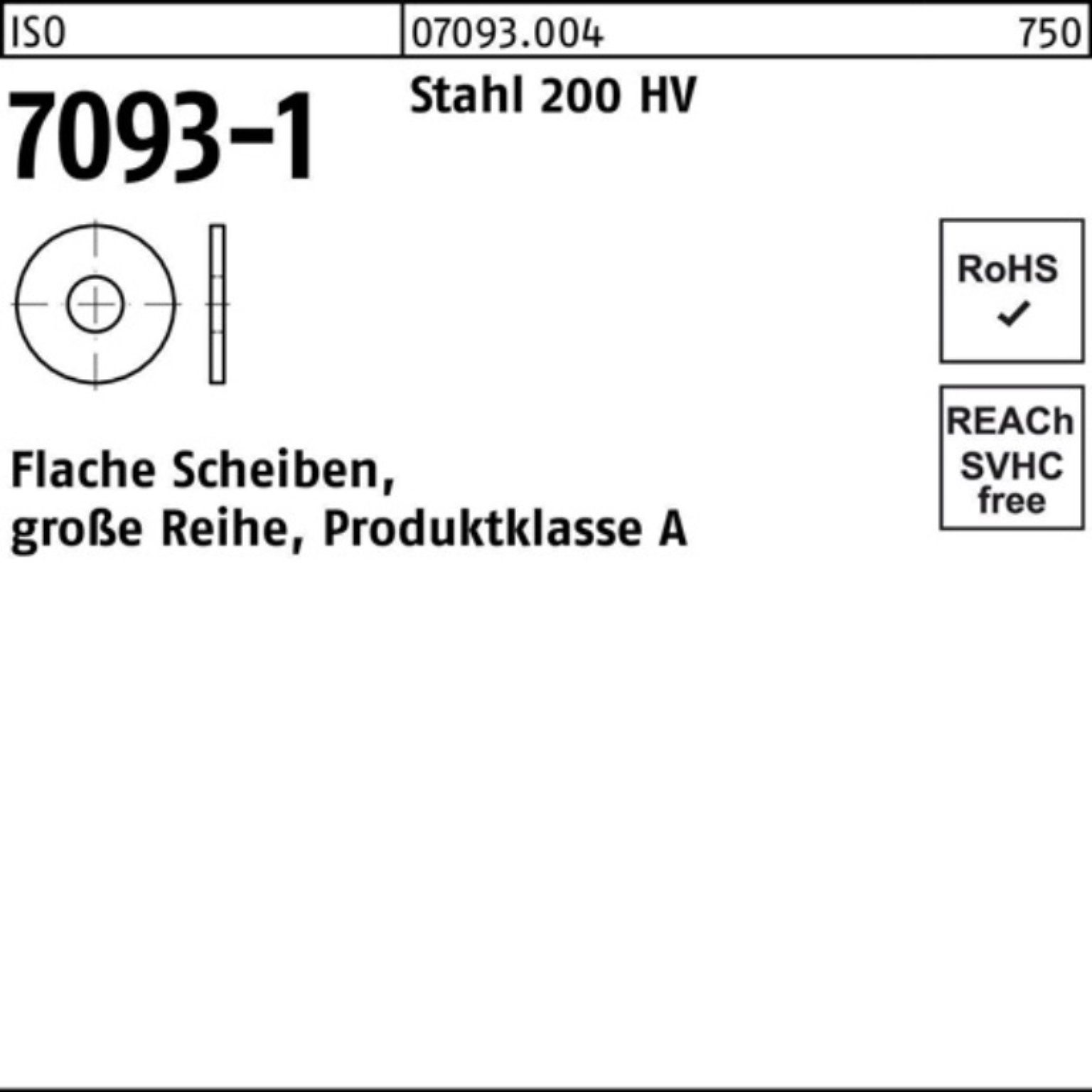 Stück HV 14 Unterlegscheibe Stahl 7093-1 Reyher Pack 200 100 Unterlegscheibe 100er 7 ISO ISO