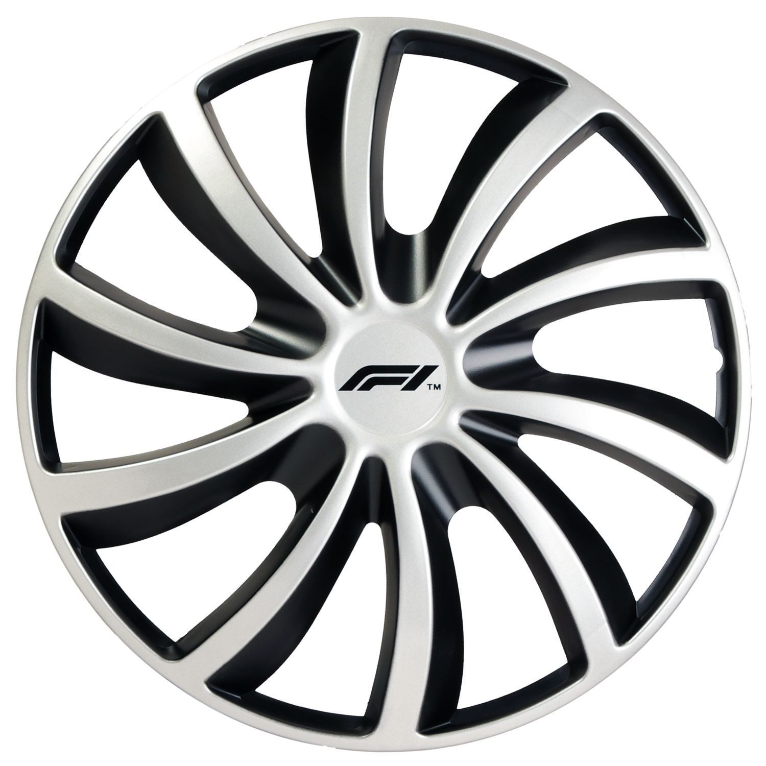 Formula 1 Wheel Trim Set 14 inch WC141 Silver/Black, 14 in inch, (Set, 4-pcs) Design 4x Wheel Trim Covers Two-tone Universal R14 14"