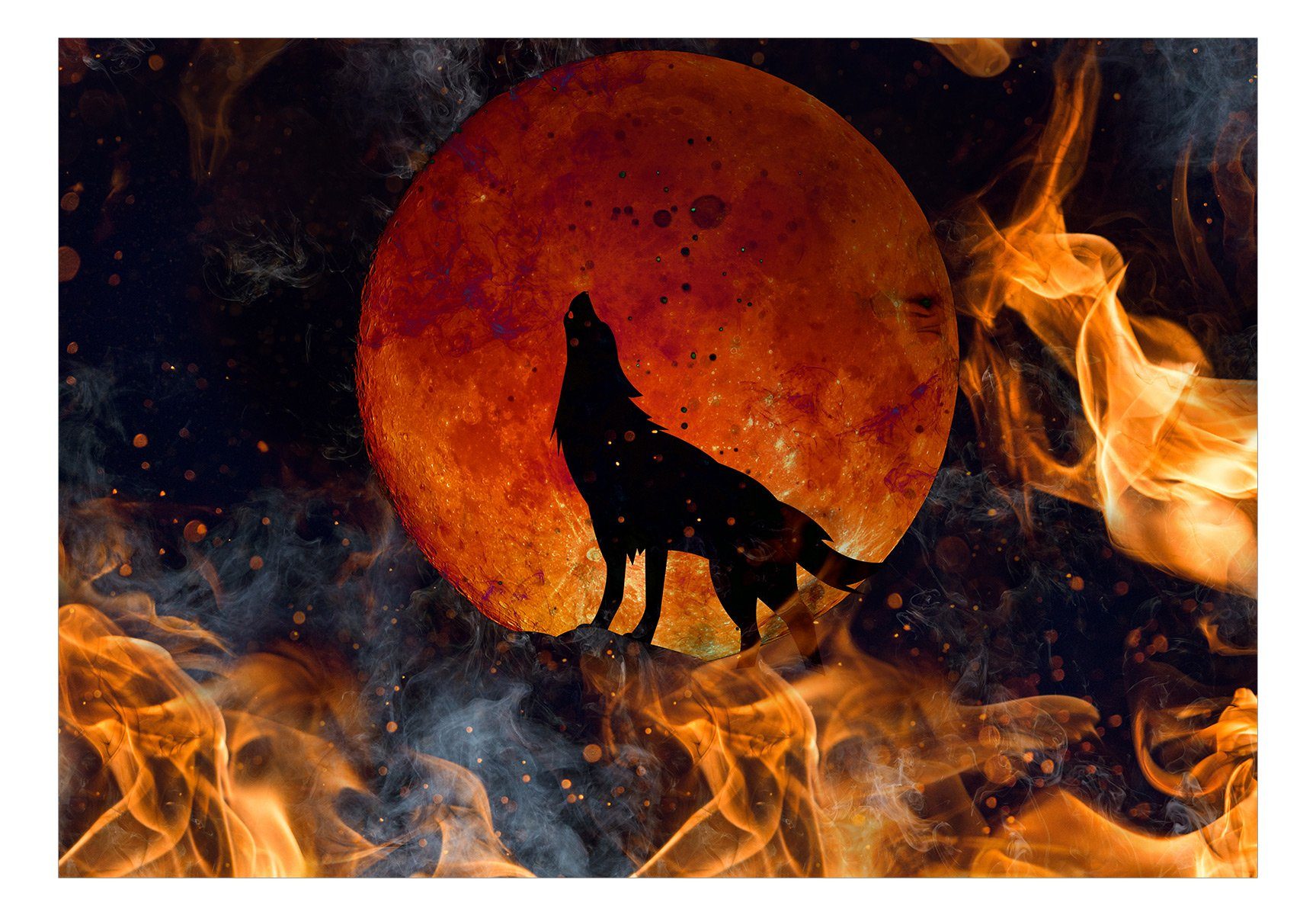 on Fire Wolf KUNSTLOFT 1x0.7 Design halb-matt, Tapete m, Vliestapete lichtbeständige
