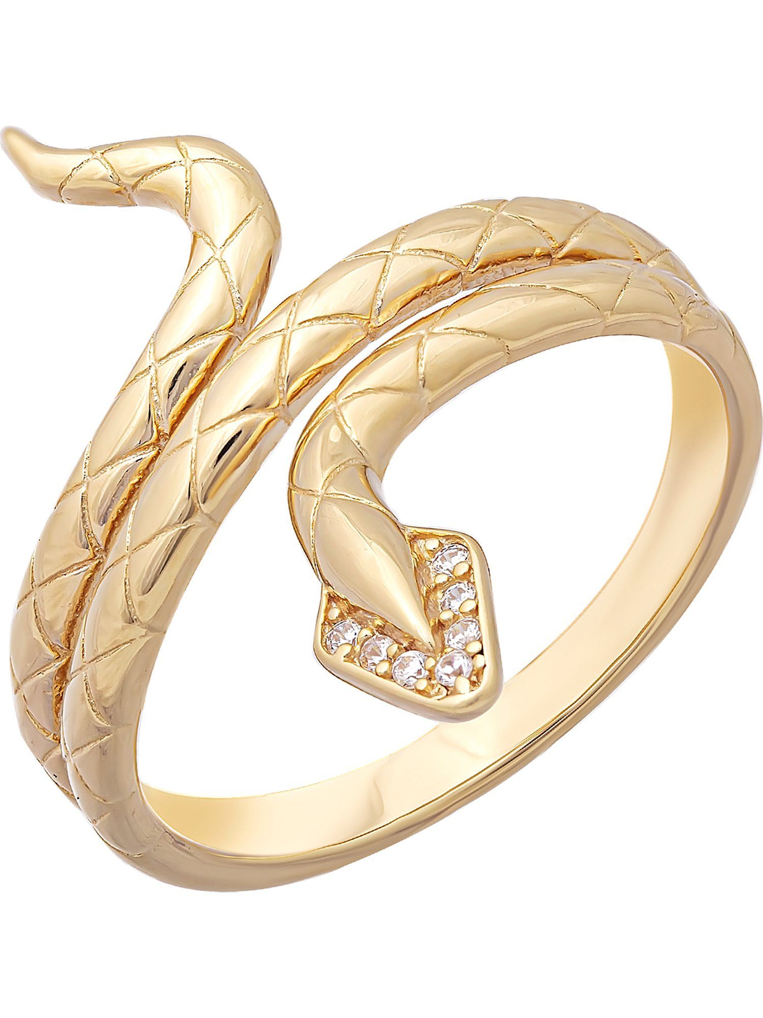 CAÏ Fingerring vergoldet Accessoire edle Zirkonia, jeden mit Schlange für Anlass Silber Dieses 925 ist