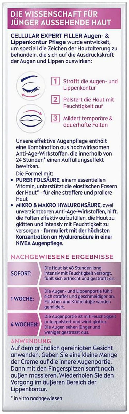 Nivea Anti-Aging-Creme CELLULAR EXPERT FILLER AUGEN & LIPPEN KONTURPFLEGE, für eine gestraffte Augen- und Lippenkontur