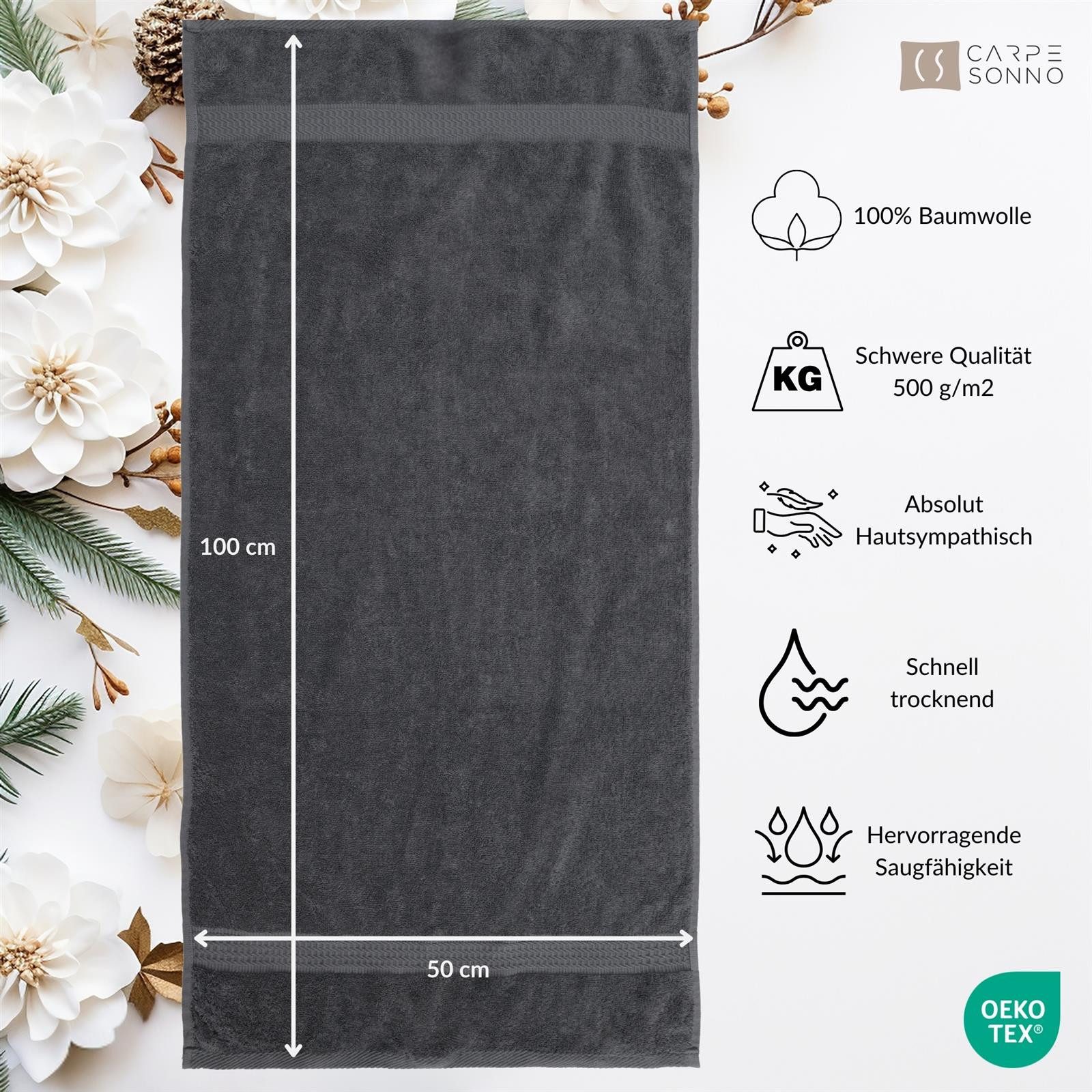 Carpe Sonno Handtuch Set 50x100 cm 100% Baumwolle Handtücher Set 500 g/m2 Frottier Handtuchset, Frottier (Spar-Set, 4-St), Extra Soft & Weich, Saugfähig, Schwer, Atmungsaktiv, schnell trocknend