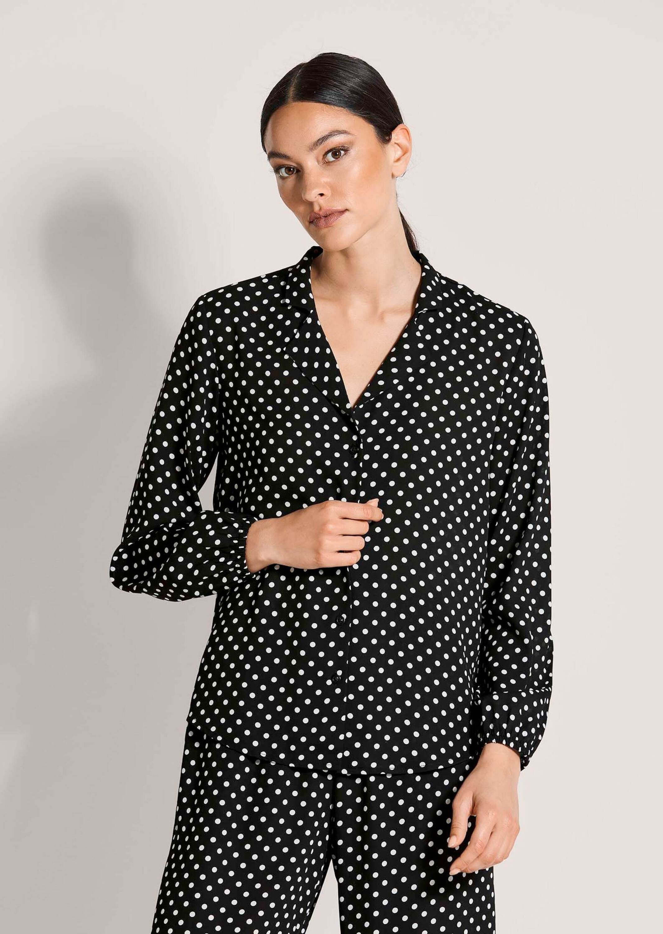 MADELEINE Langarmbluse Blusenshirt mit Tupfen-Design Sommerbluse mit Reverskragen, V-Ausschnitt, Knopfleiste und Langarm