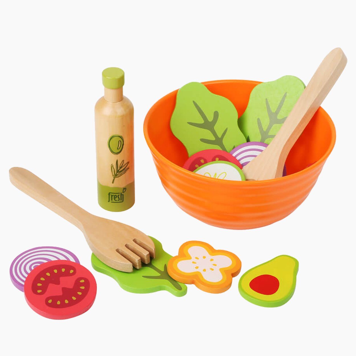 Small Foot Kinder-Küchenset Spiel-Set Salat, (packung, 15-tlg., set), Spiellebensmittelset aus robustem Holz